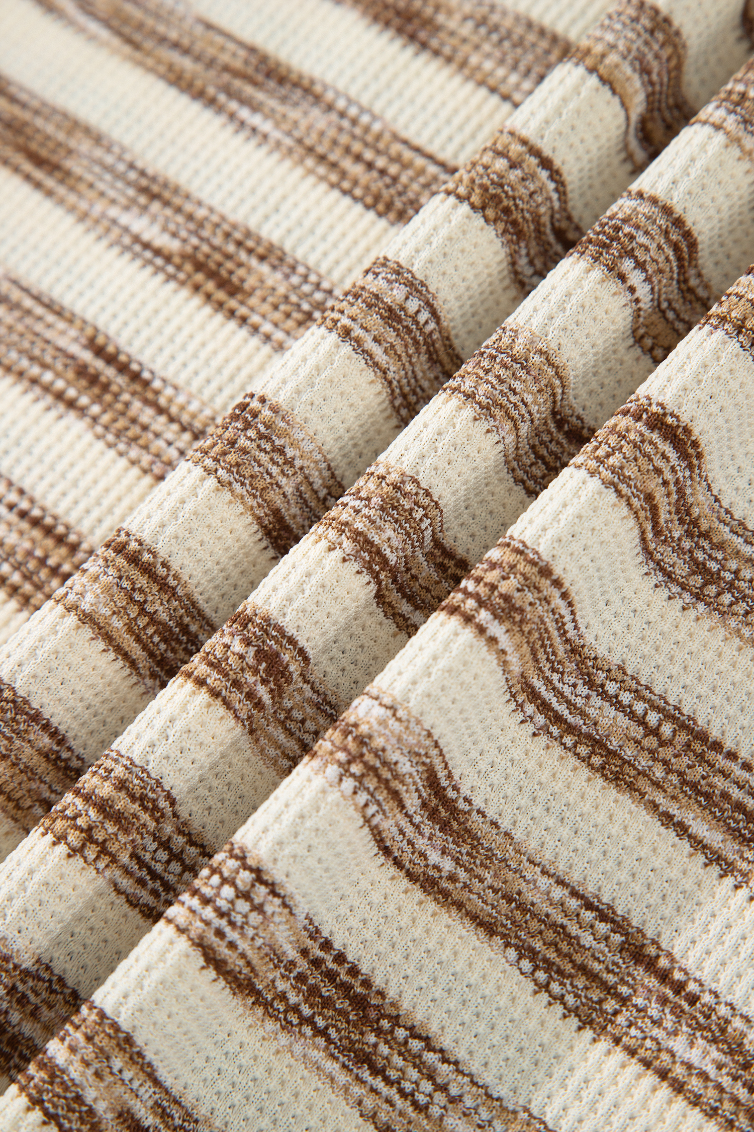 Women's Waffle Knit Top, Cozy Brown Stripe Long Sleeve Tee - Detail View 12