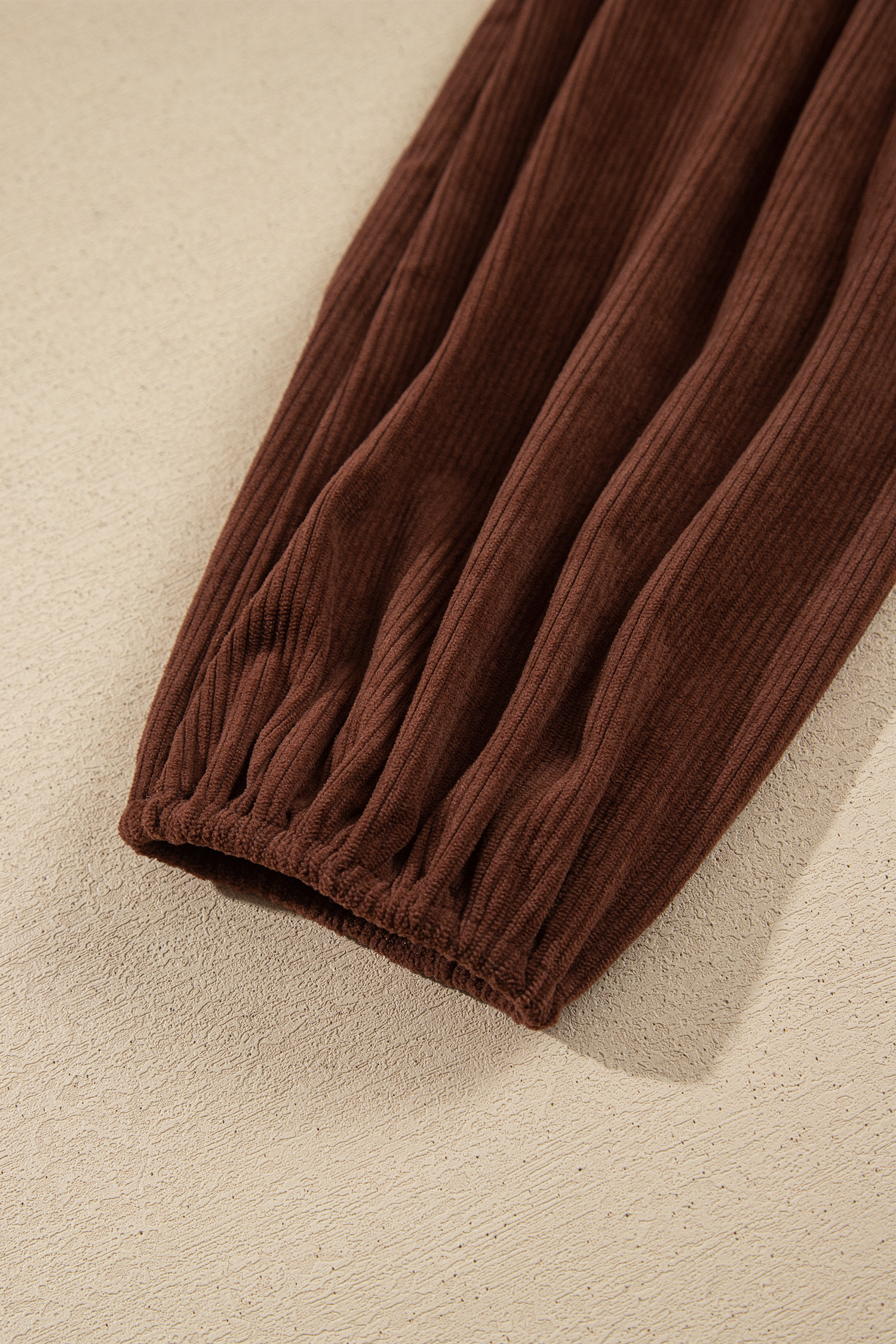 Tiered Corduroy Mini Dress, Casual Brown Long Sleeve Fall - Detail View 11
