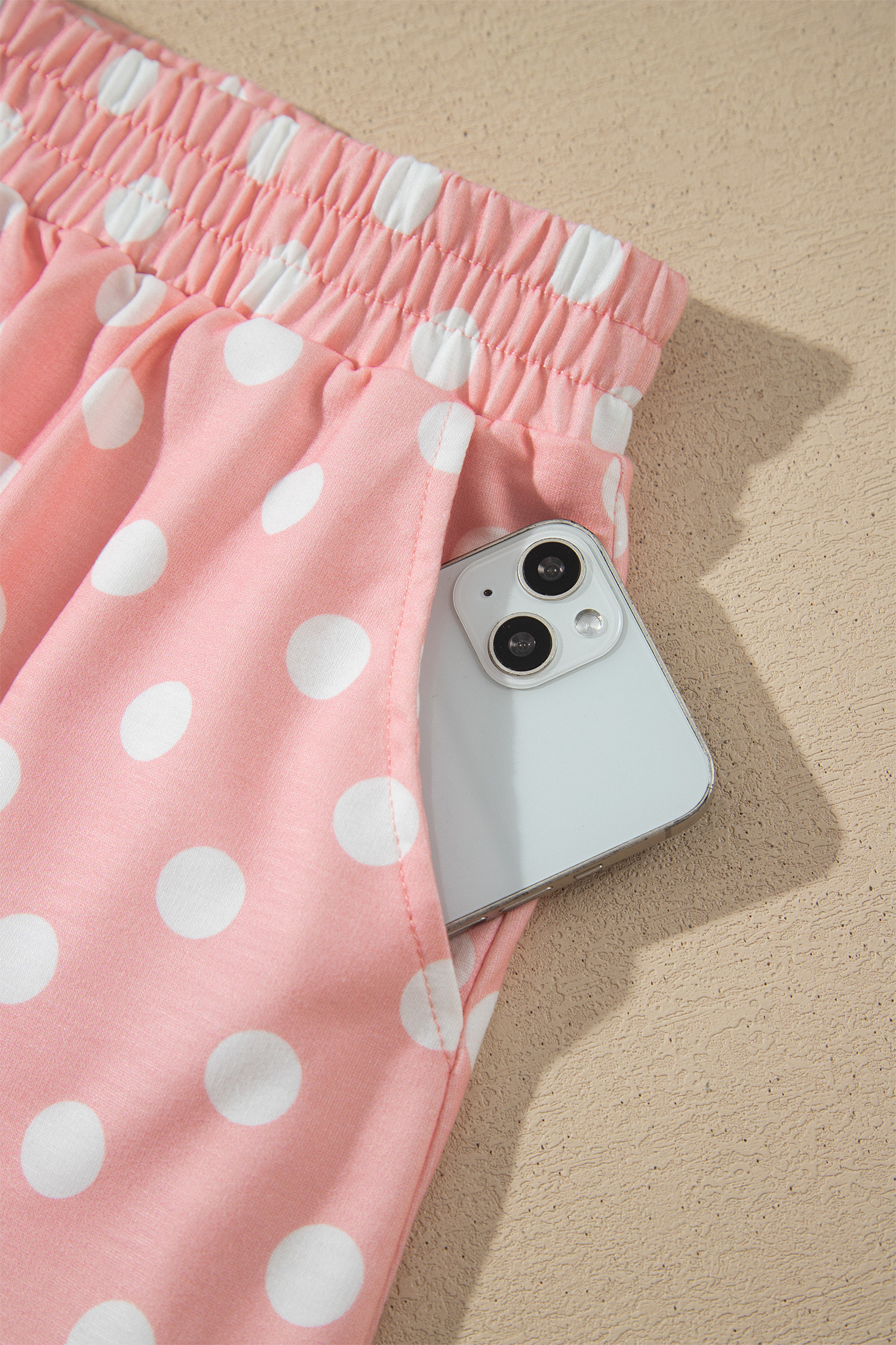 Women's Pink Polka Dot Skort Set, Casual Hooded Fall Outfit - Detail View 7