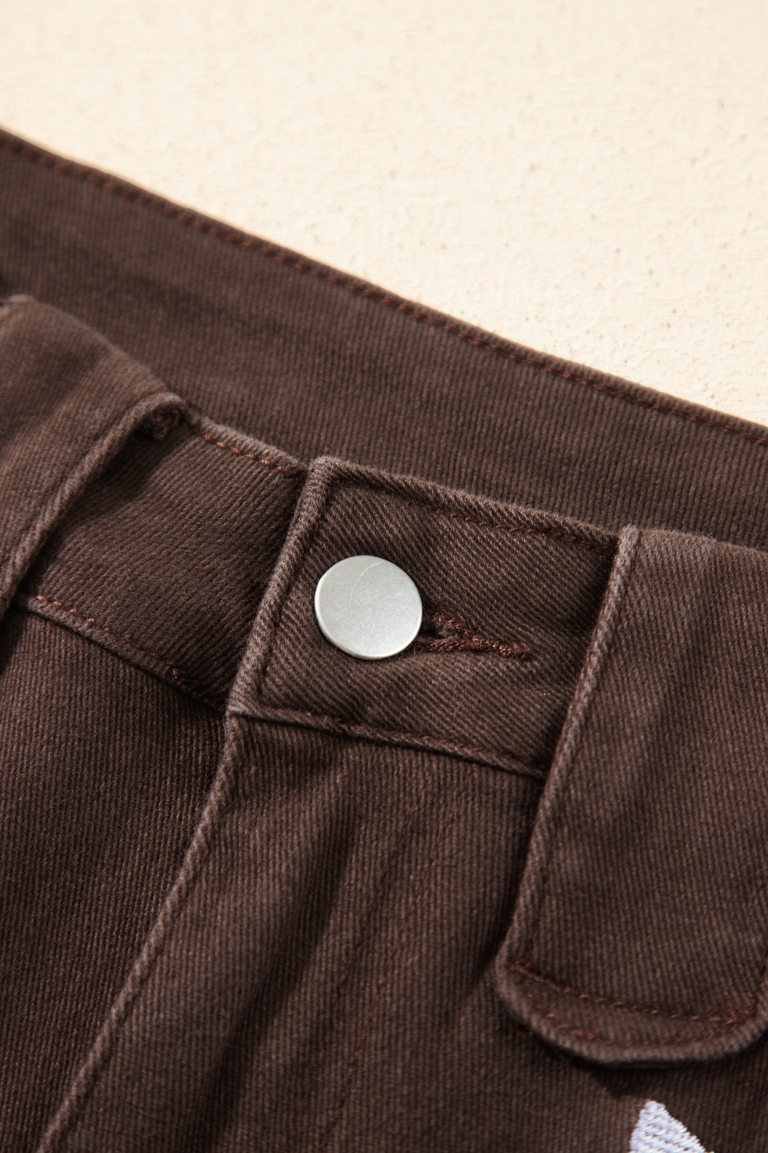 Women's Western Denim Pants, Coffee Brown Straight Leg Jeans - Detail View 14