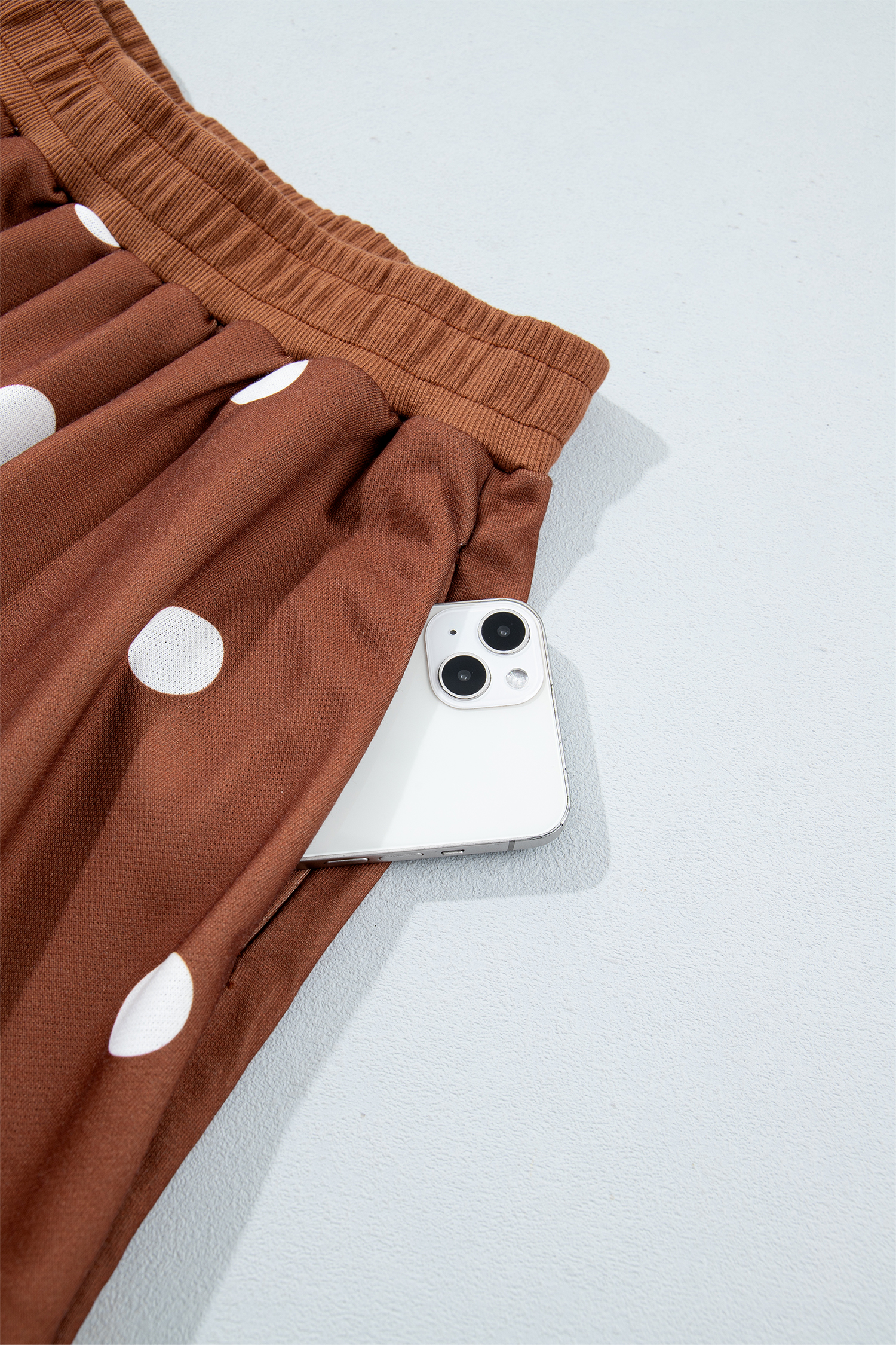 Women's Polka Dot Skort Set, Casual Brown Fall Lounge - Detail View 13