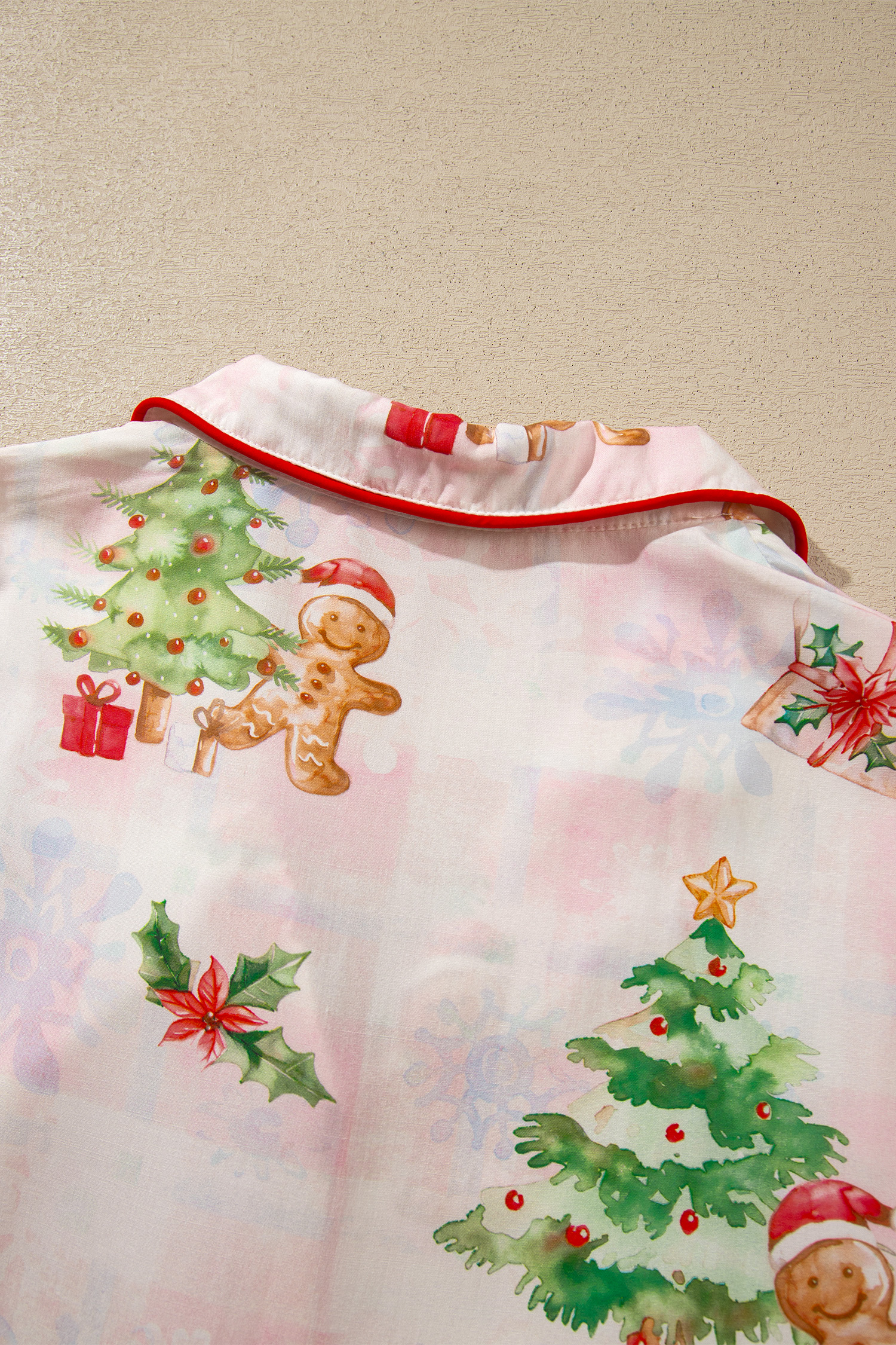 Women's Holiday Pajama Set, Pink Gingerbread Print - Detail View 11