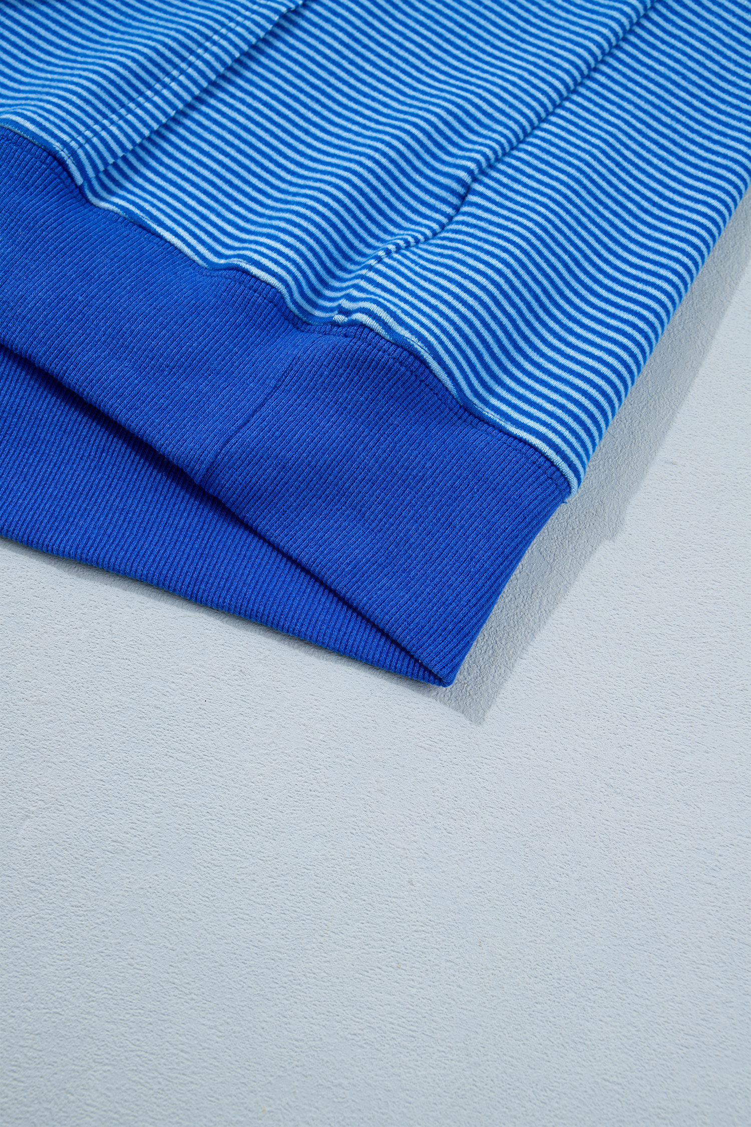 Blue Stripe Long Sleeve Top, Relaxed Casual Ribbed Hem Fit - Detail View 11