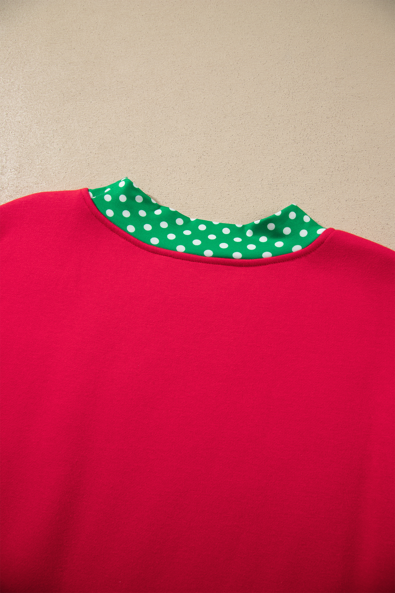 Casual Polka Dot Pullover, Women's Racing Red Long Sleeve - Detail View 6