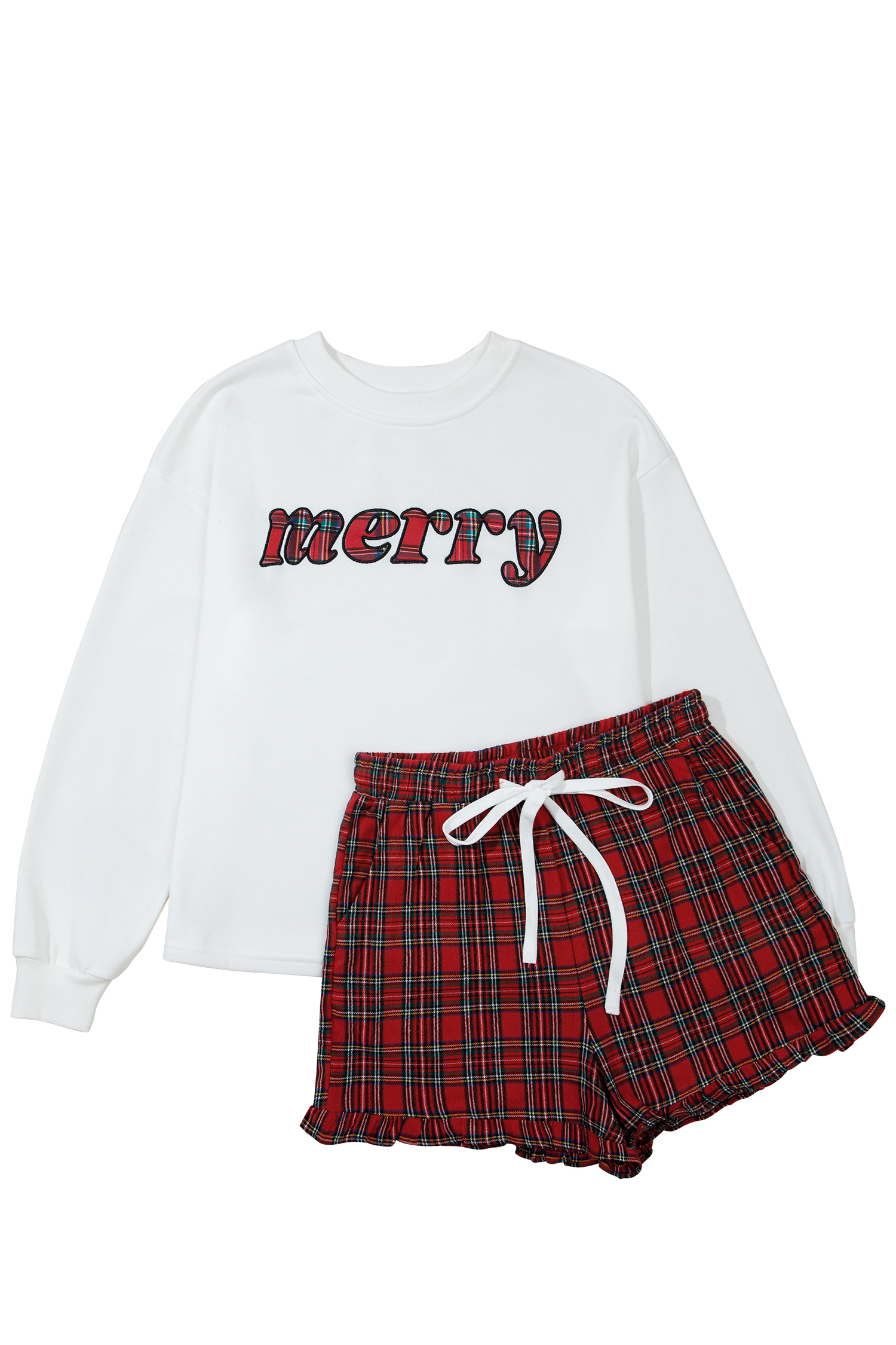 Women's Merry Plaid Lounge Set, Casual Christmas Sweatshirt - Main View