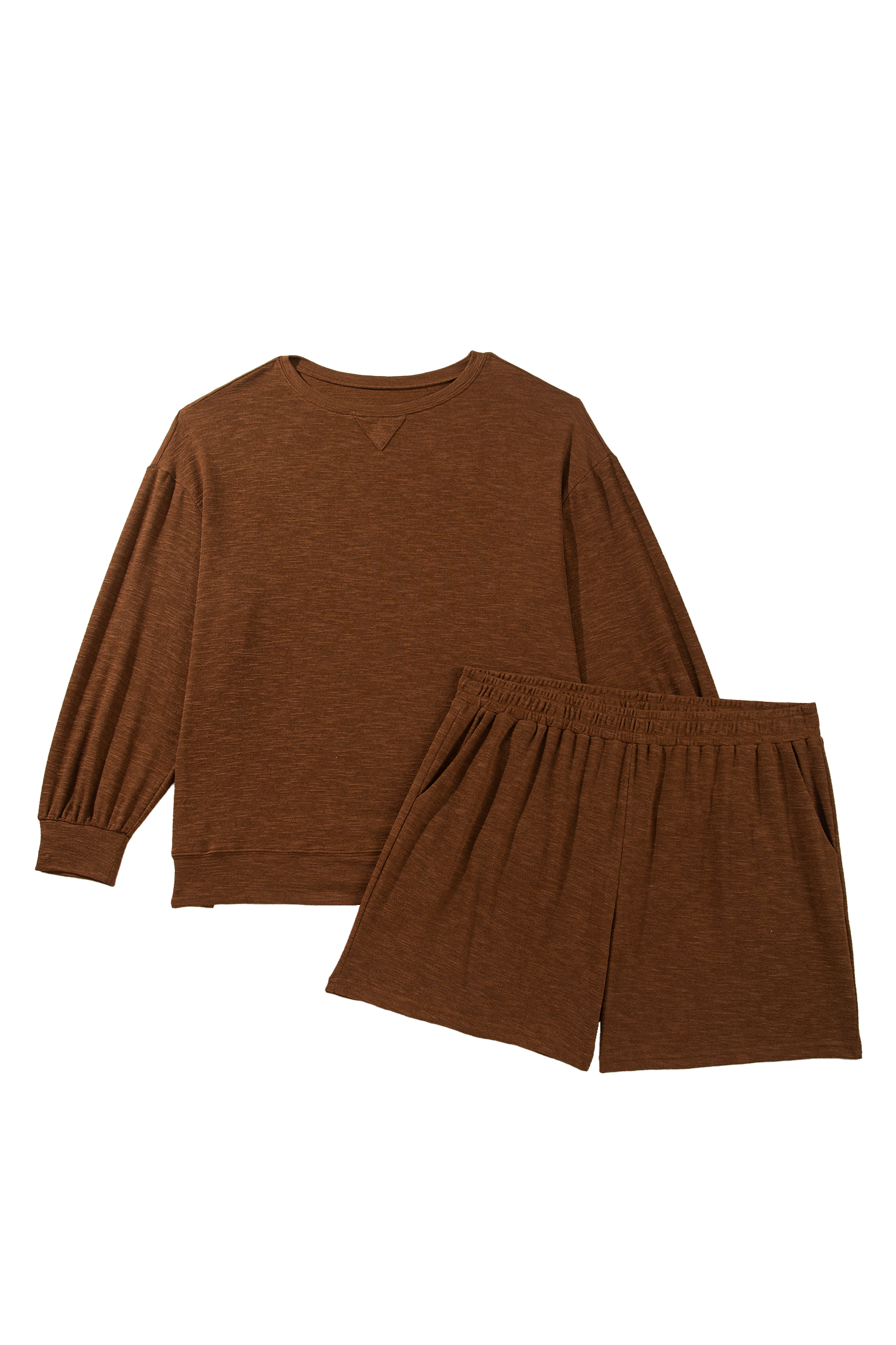 Women's Chestnut Lounge Set, Drop Shoulder Long Sleeve Top - Detail View 7
