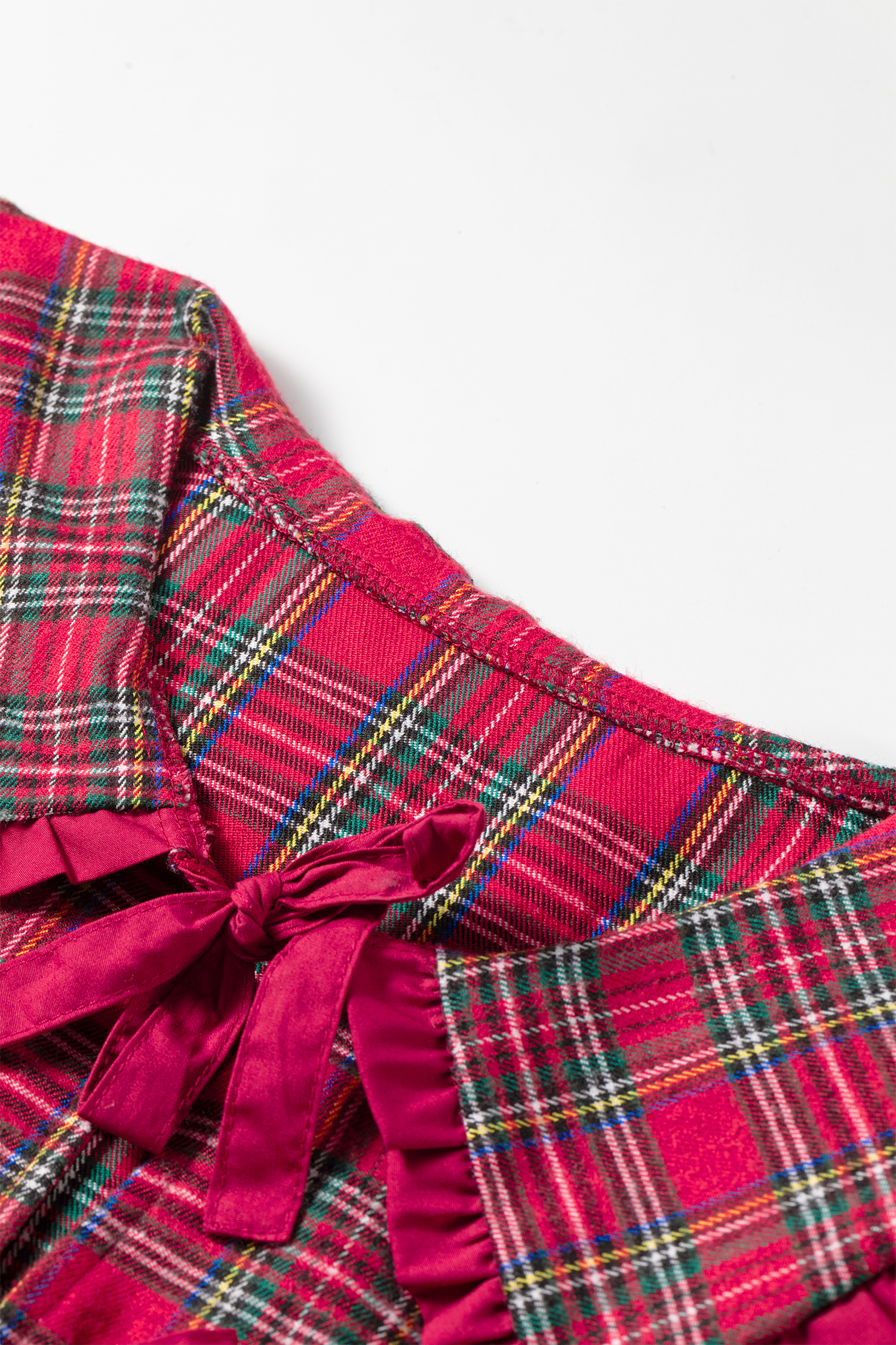 Women's Red Plaid Ruffle Blouse, Casual Fall Top - Detail View 7