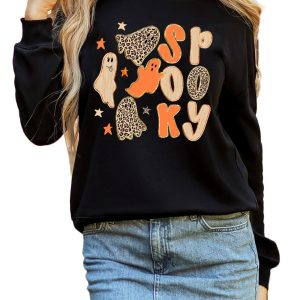Women's Spooky Ghost Sweatshirt, Leopard Halloween Pullover - Main View