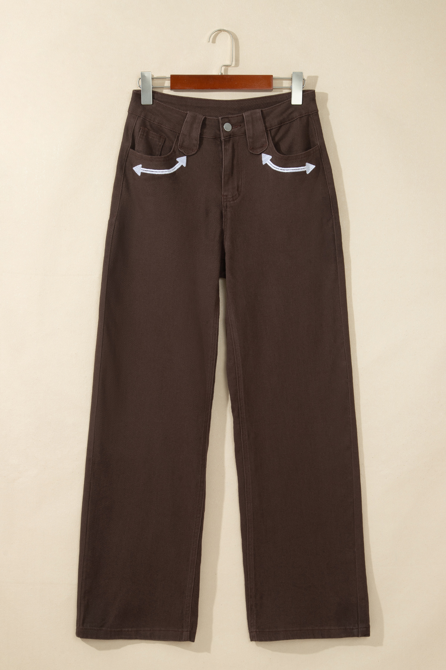 Women's Straight Leg Jeans, Casual Western Style Brown Denim - Detail View 7