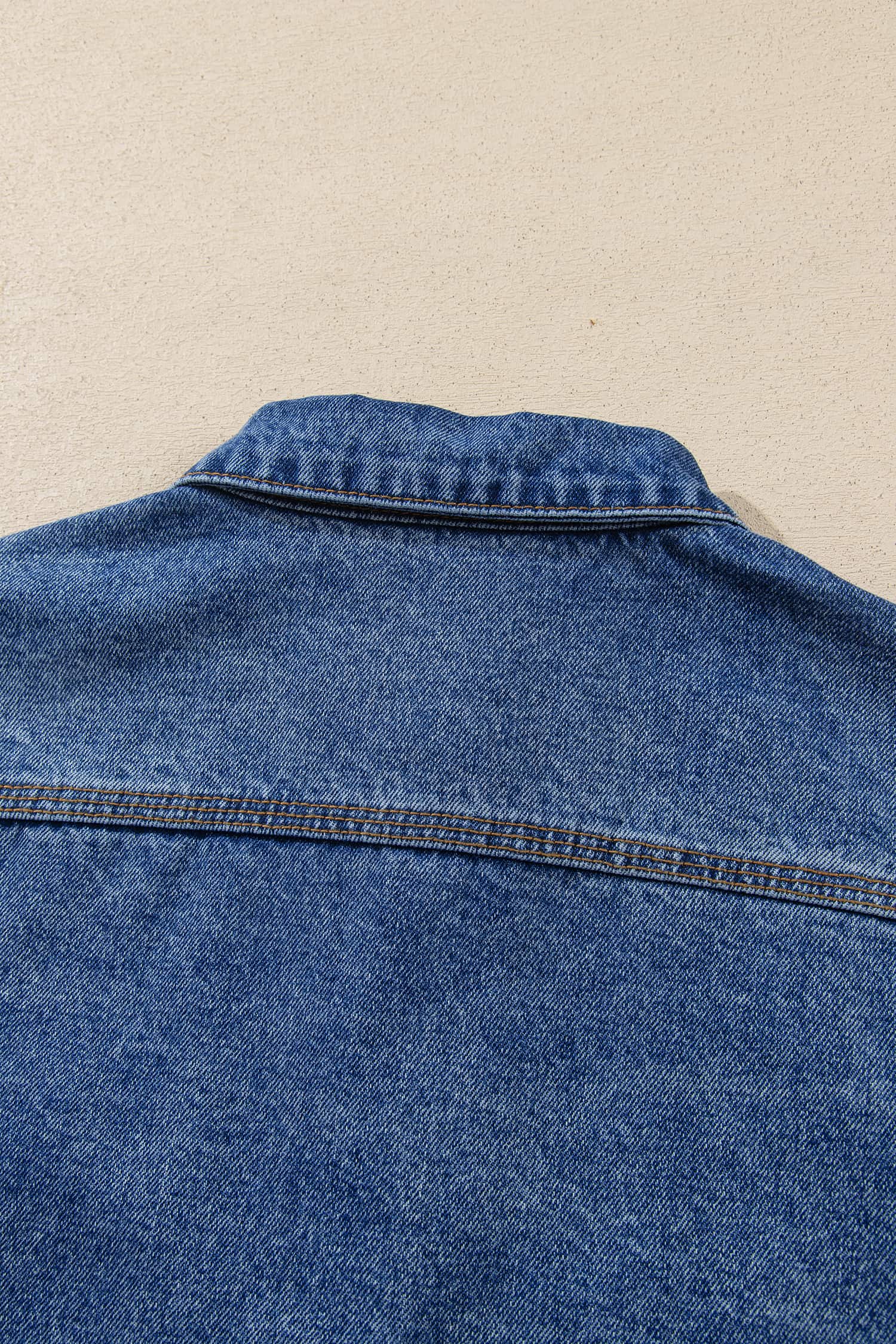 Western Denim Jacket, Long Sleeve Vintage Wash Fall Coat - Detail View 9