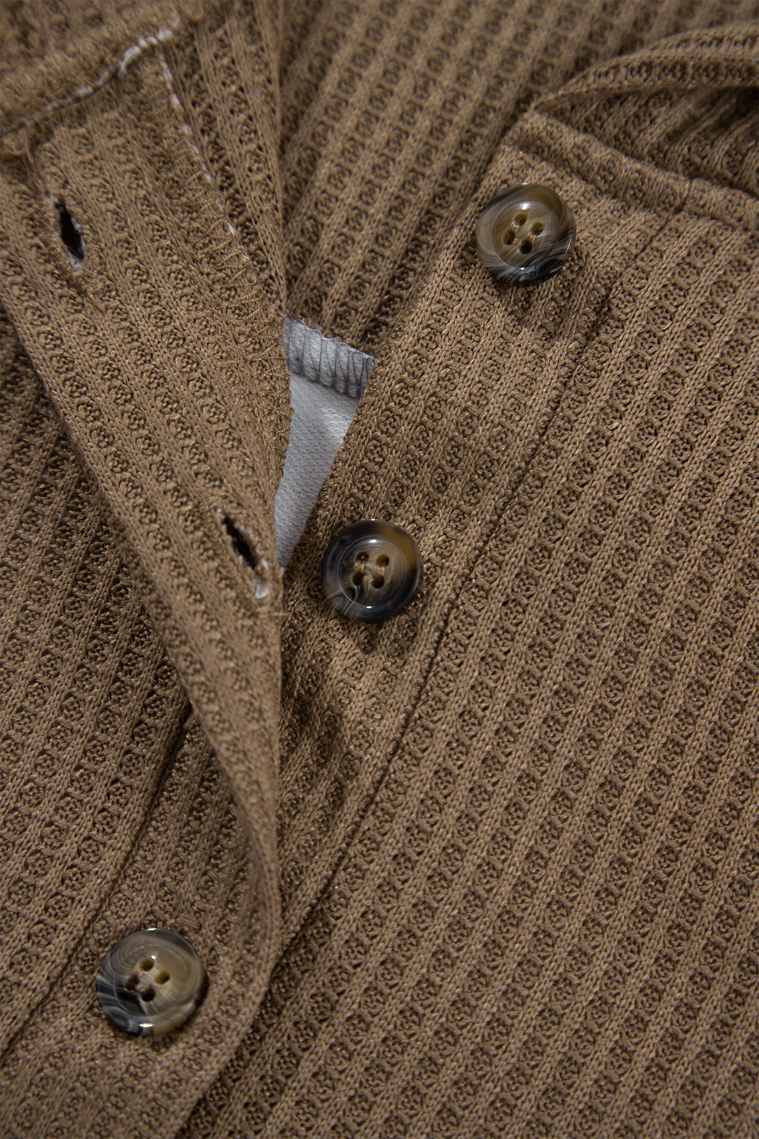 Women's Waffle Knit Hoodie, Camo Patchwork Top - Detail View 6