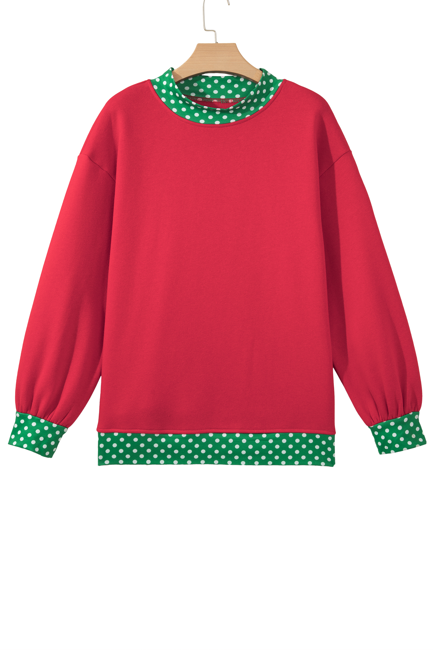 Racing Red Colorblock Sweatshirt, Women's Polka Dot Trim Top - Detail View 2