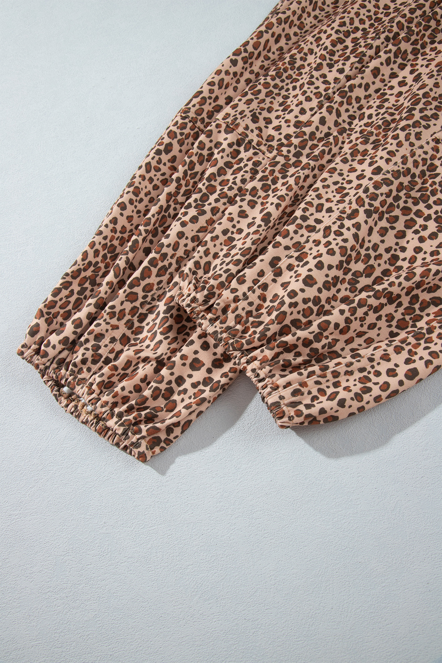 Women's Khaki Animal Print Pants, Relaxed Daily Drawstring - Detail View 9