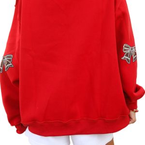 Red Sequin Bow Women's Sweatshirt, Mock Neck Casual Pullover - Main View