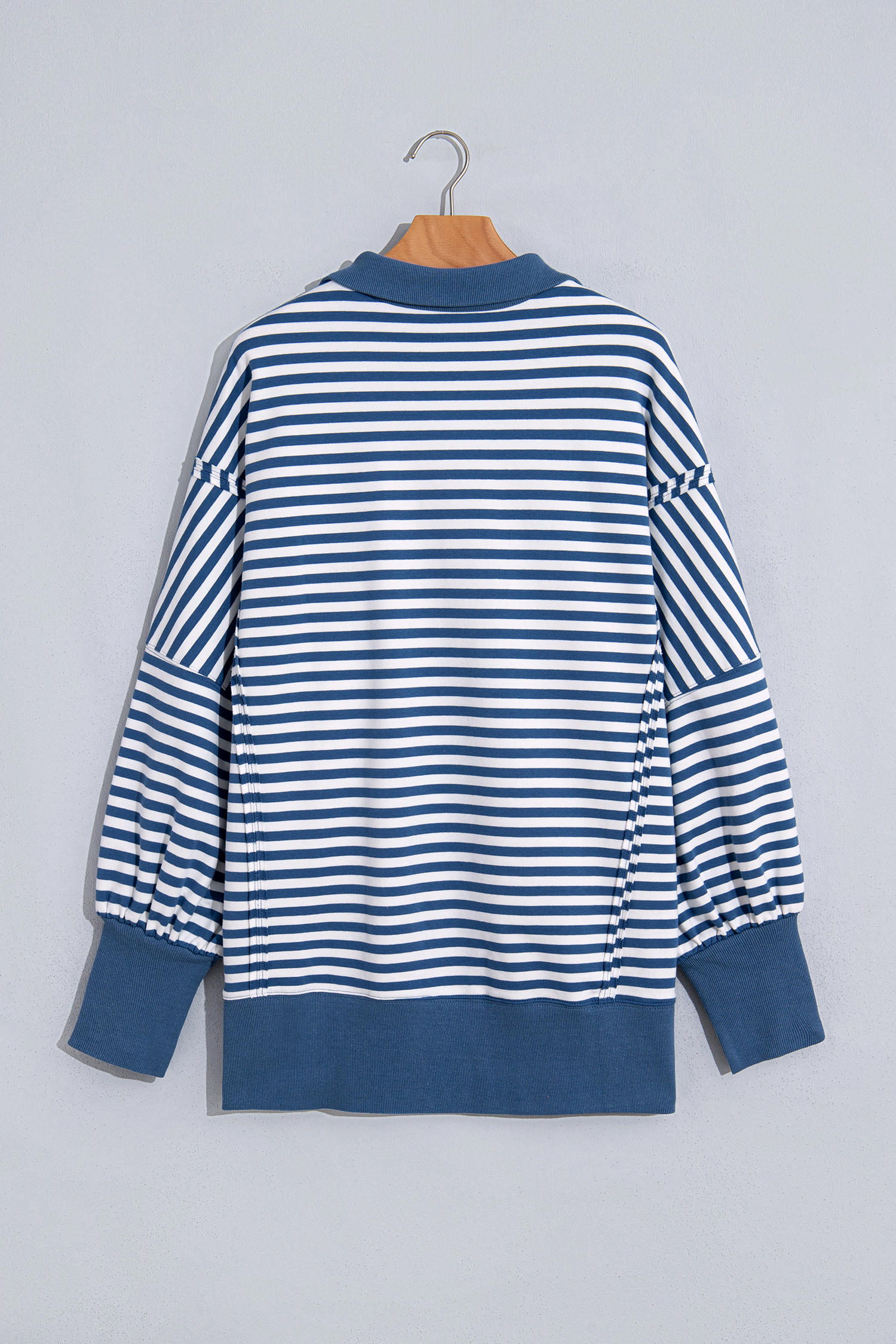 Cotton Blend Striped Sweatshirt, Comfy Women's Apparel - Detail View 9