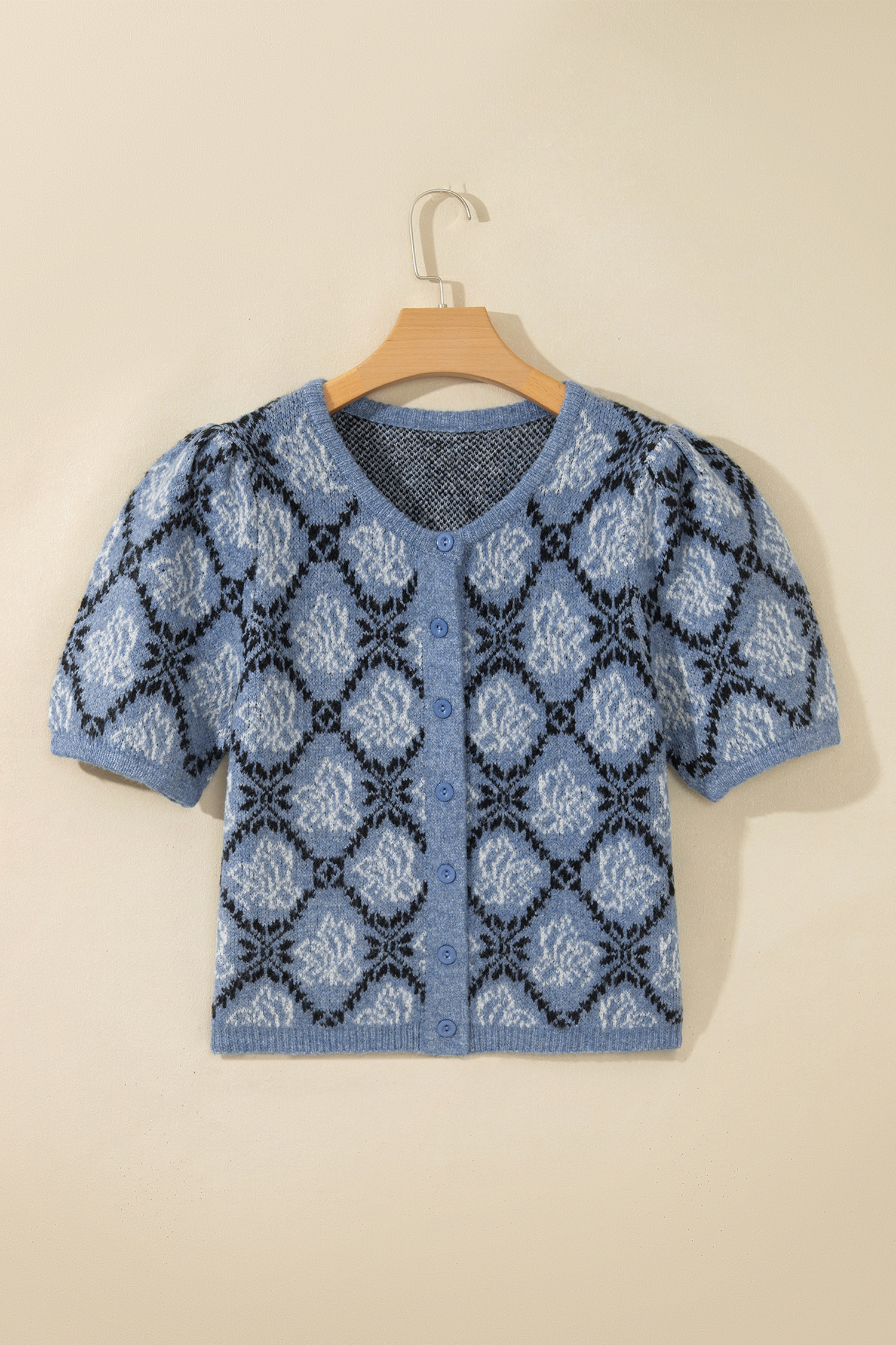 Boho Knit Button Front Shirt, Women's Autumn Casual Top - Detail View 3