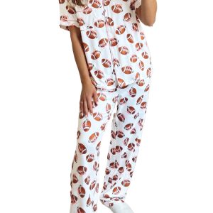 Women's Football Print Pajama Set, Button Down Loungewear - Main View