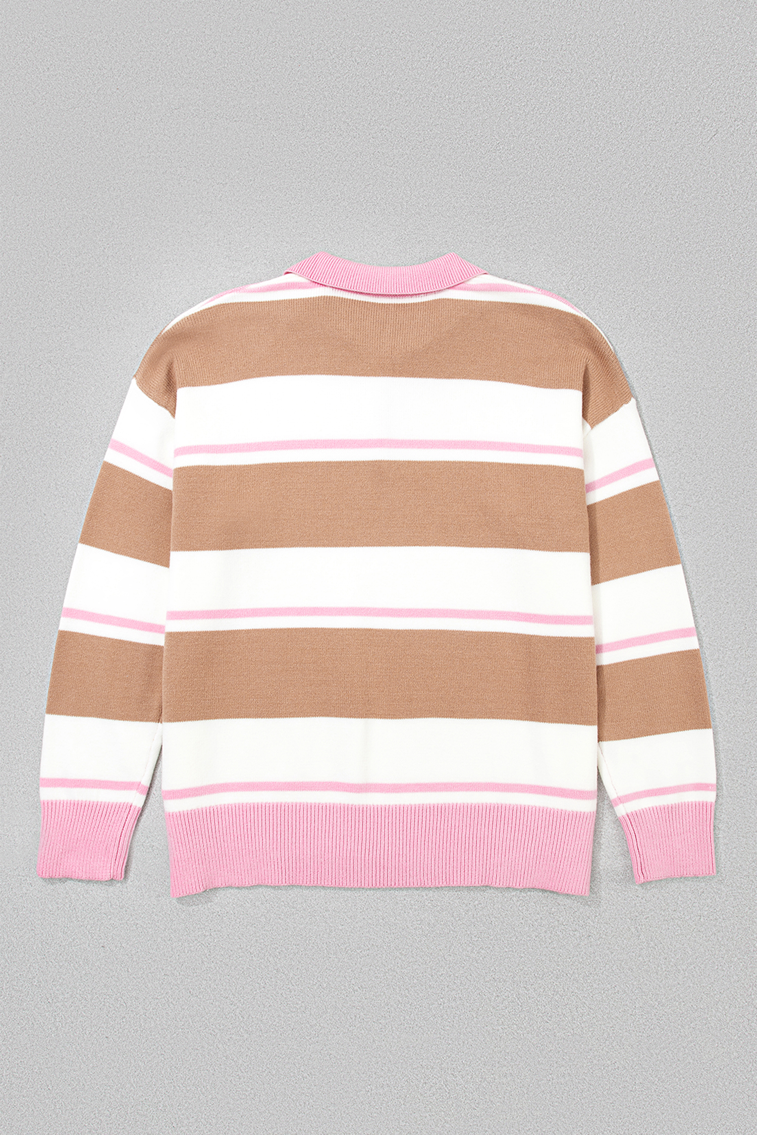 Women's Casual Striped Pullover, Pink V Neck Fall Sweater - Detail View 6