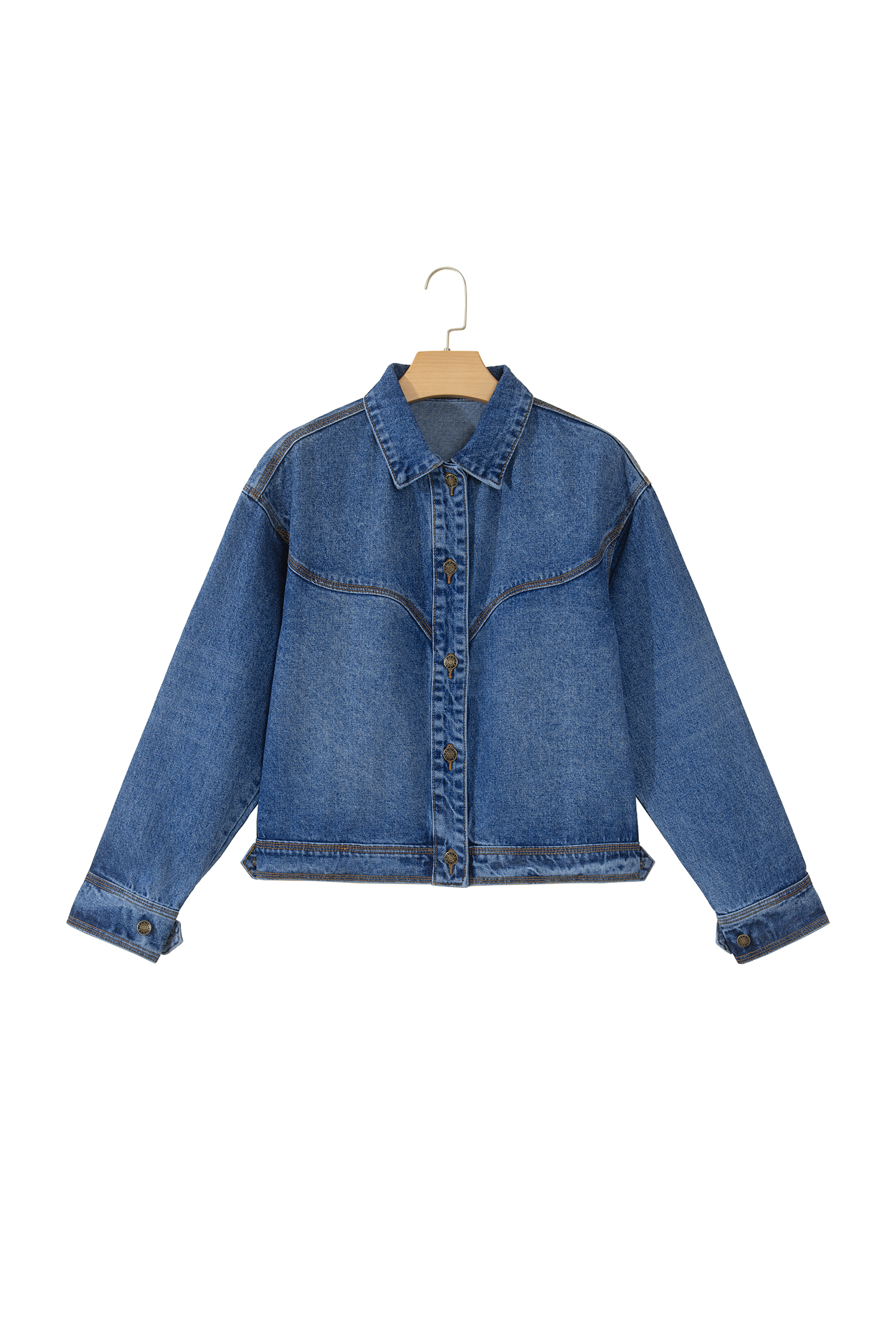 Sail Blue Denim Jacket, Casual Button Front Western Outerwear - Detail View 5