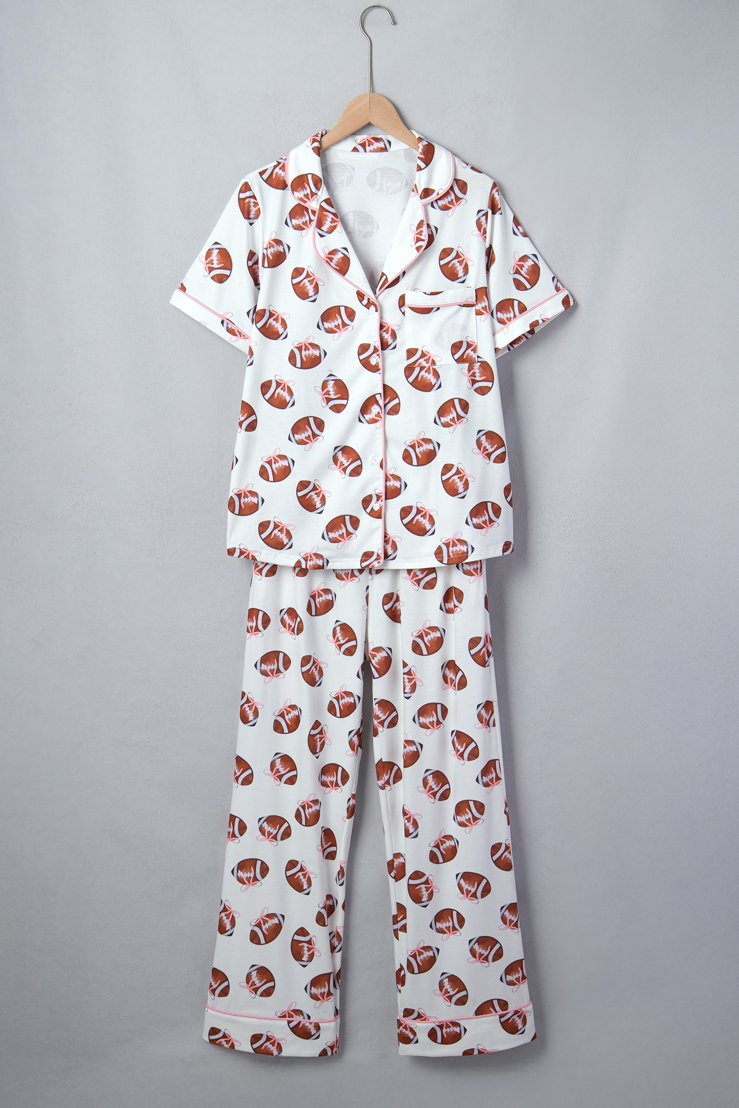 Soft Button Down Lounge Set, Women's Football Pattern PJs - Detail View 3