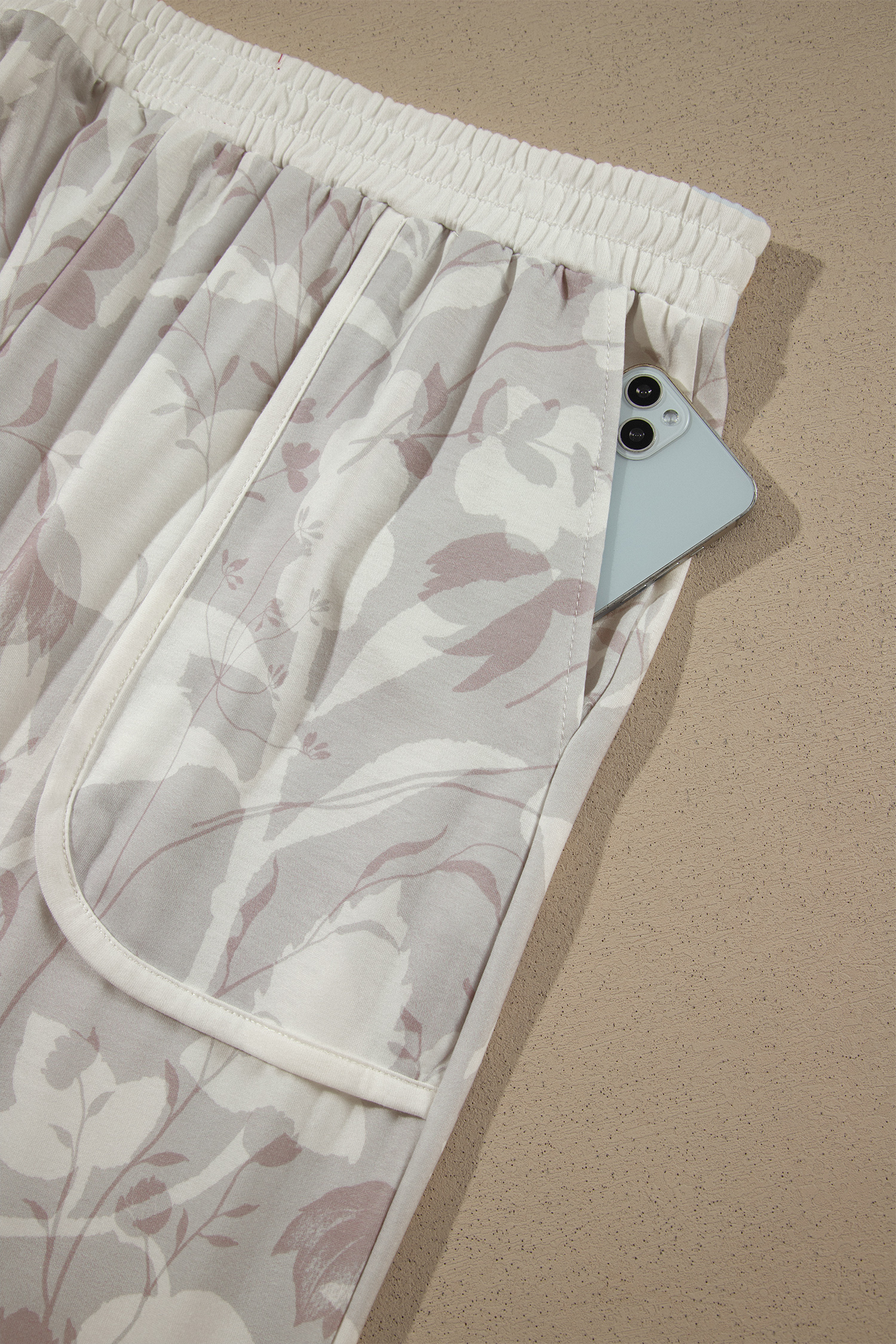 Women's Floral Camo Pants, High Waist Wide Leg Casual - Detail View 7