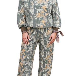 Women's Camouflage Pant Set, Casual Long Sleeve Fall Outfit - Main View