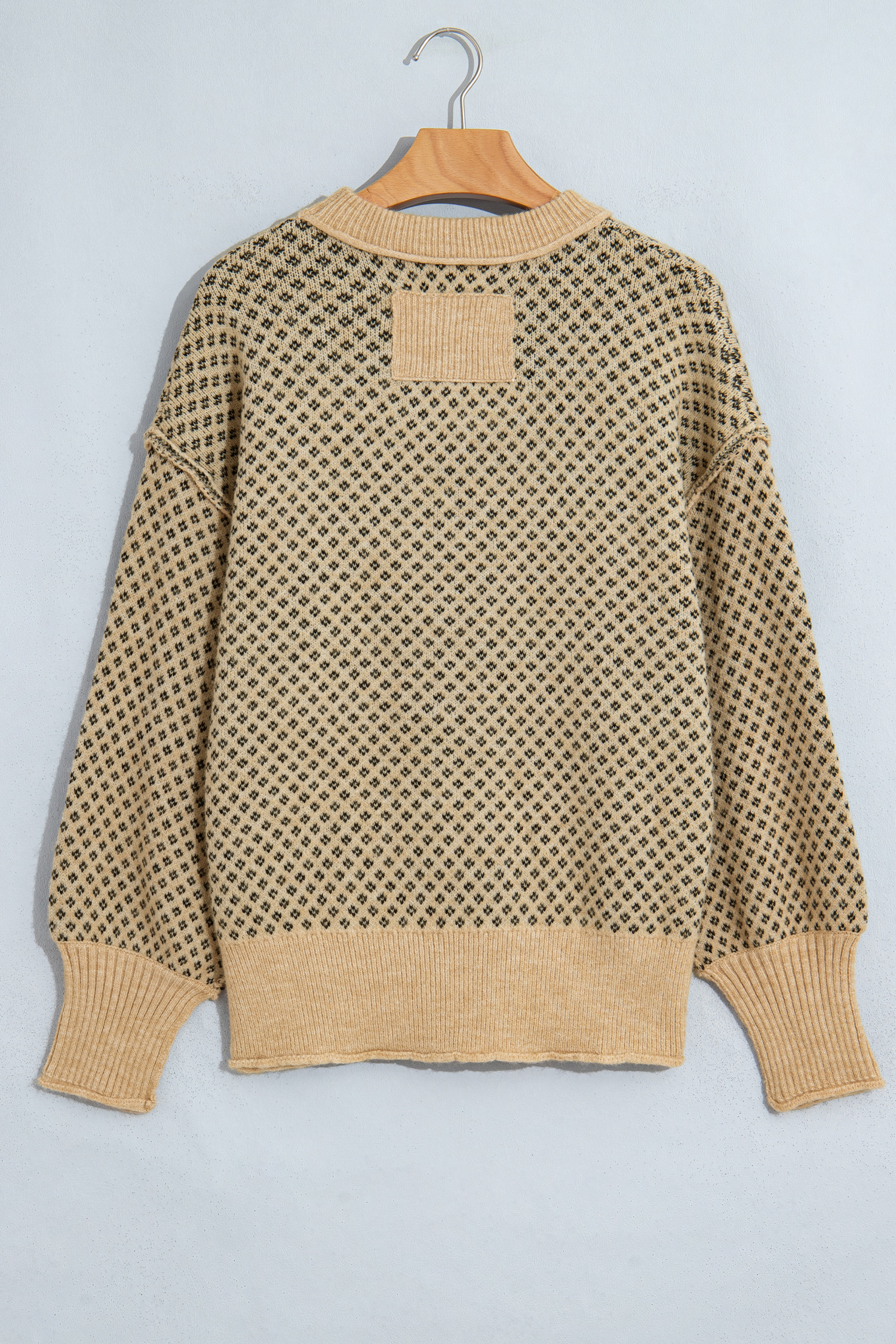 Womens Geometric Print Sweater, Chic Drop Shoulder Top - Detail View 8