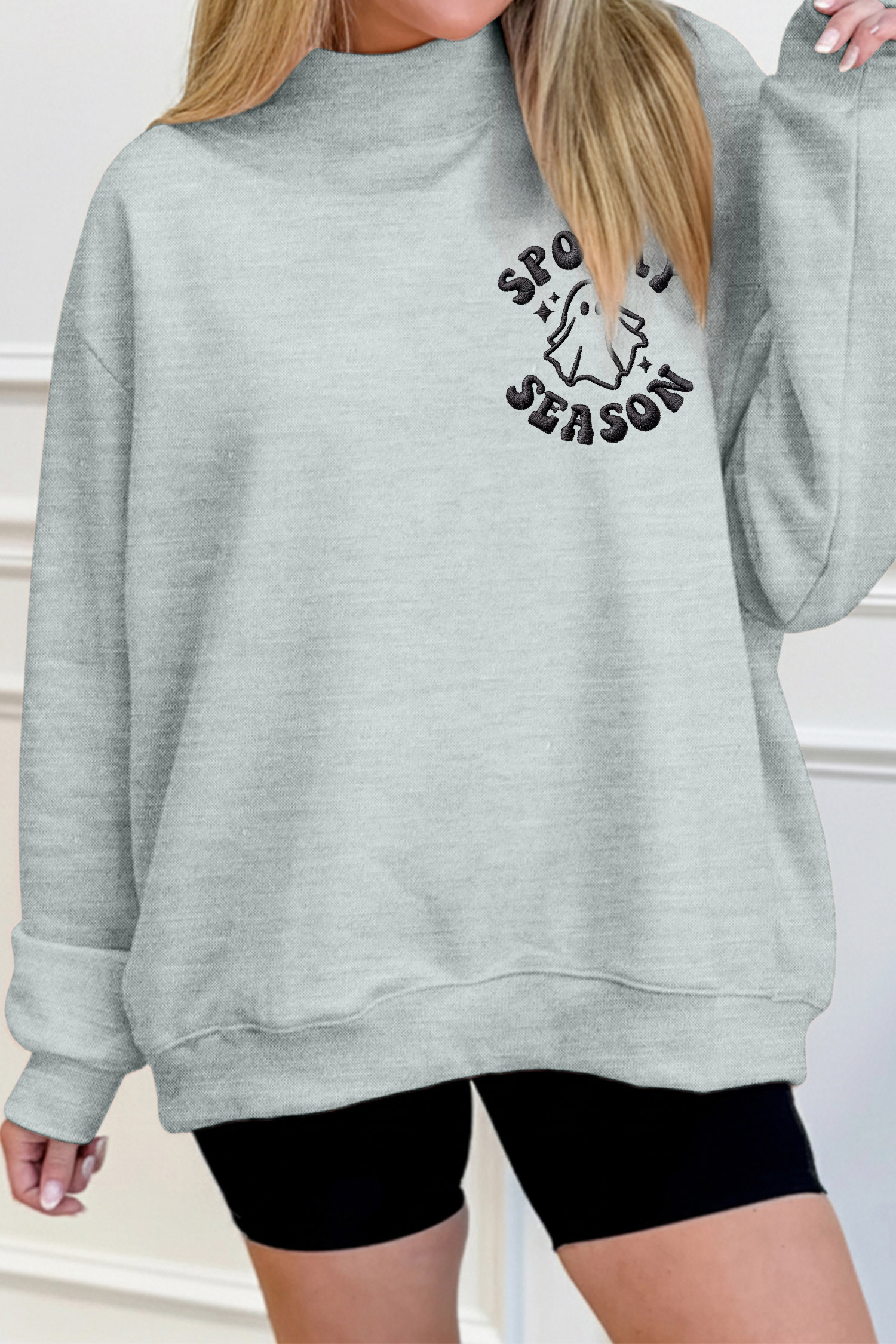 Women's Halloween Sweatshirt, Embroidered Spooky Season - Detail View 5