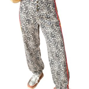Women's Leopard Jogger Jeans, Casual Daily Denim Pants - Main View