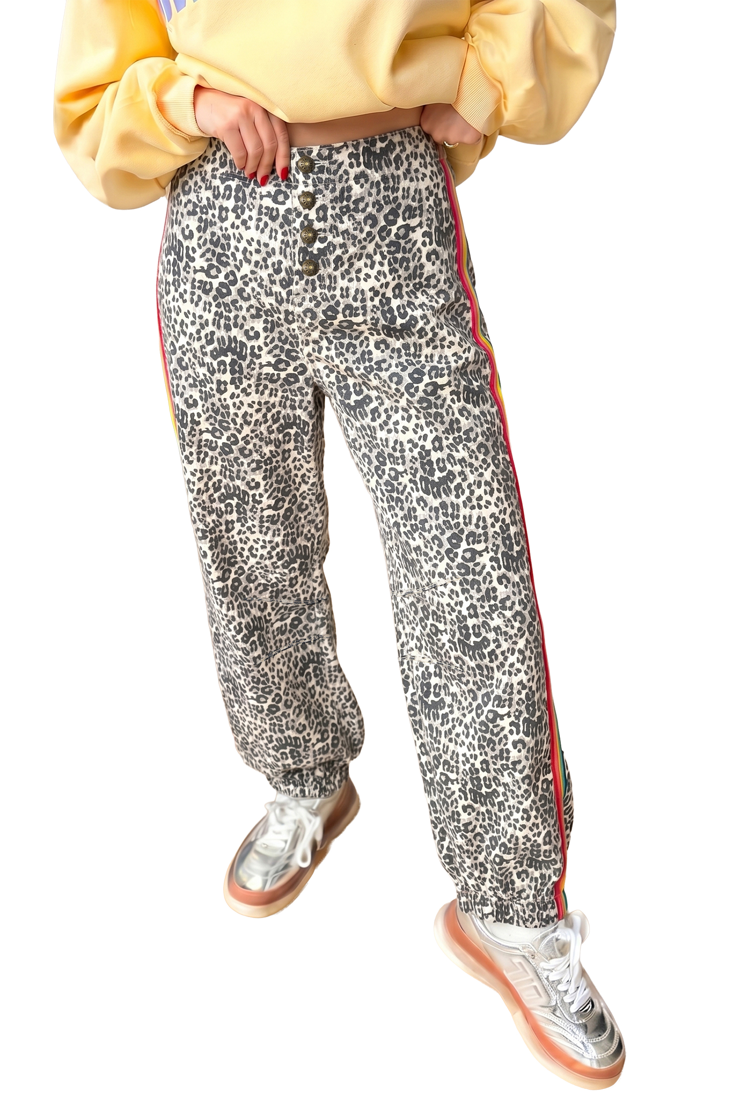 Women's Leopard Jogger Jeans, Casual Daily Denim Pants - Main View