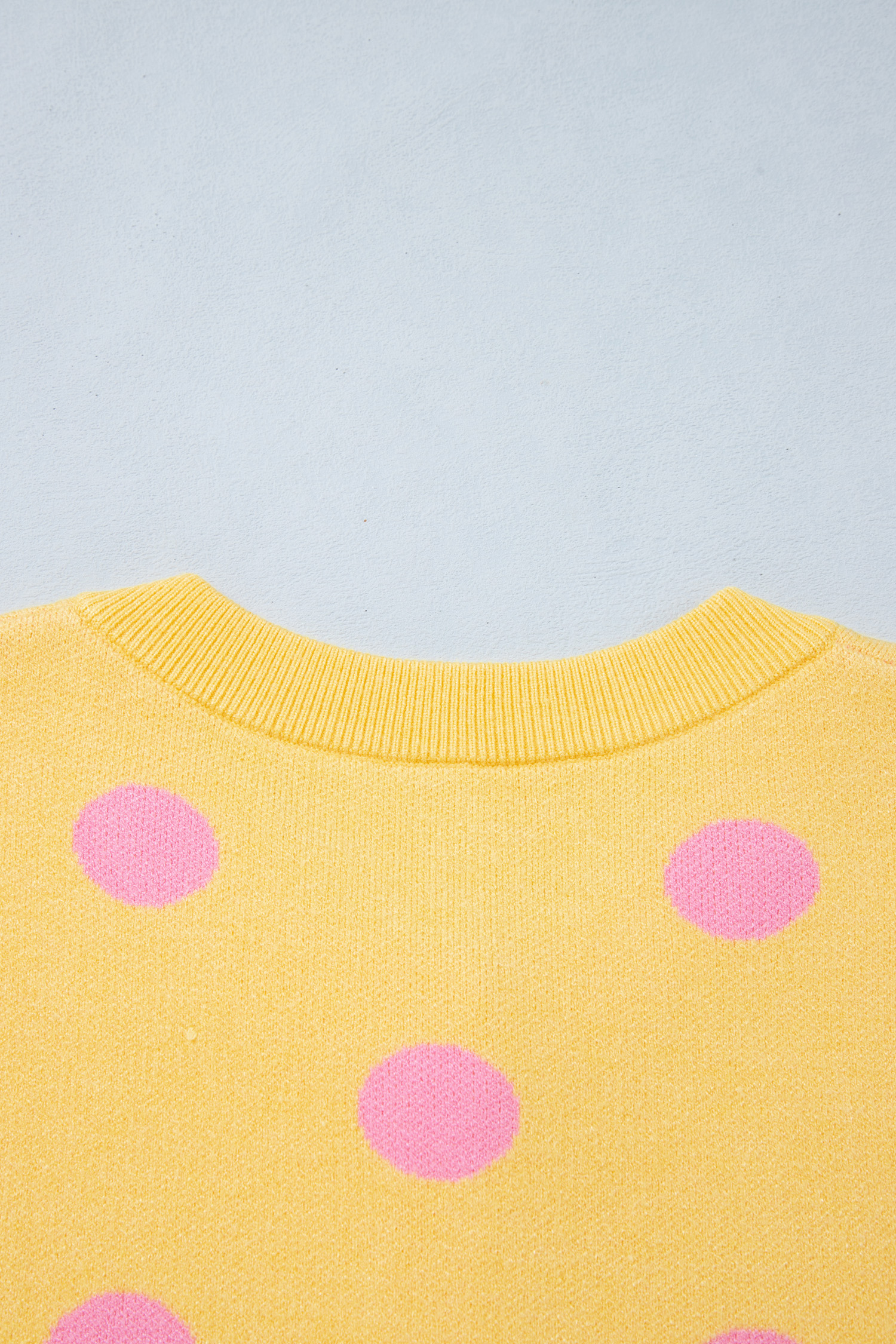 Casual Button Down Sweater, Women's Yellow Polka Dot Cardigan - Detail View 9