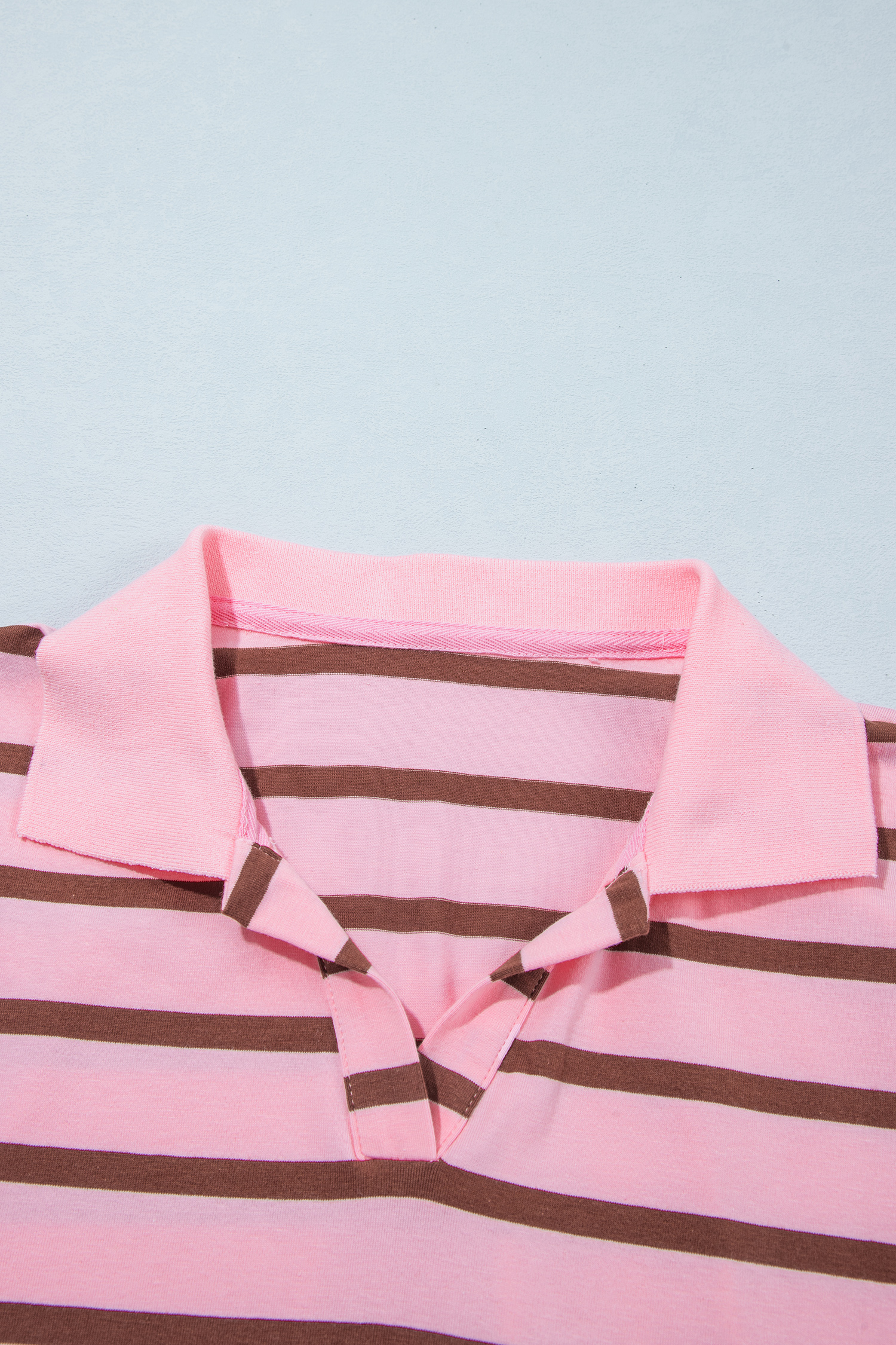 Women's Casual Striped Polo Top, Long Sleeve Collar Shirt - Detail View 7