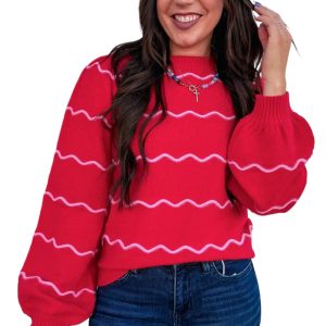 Women's Striped Sweater, Casual Long Sleeve Pullover - Main View