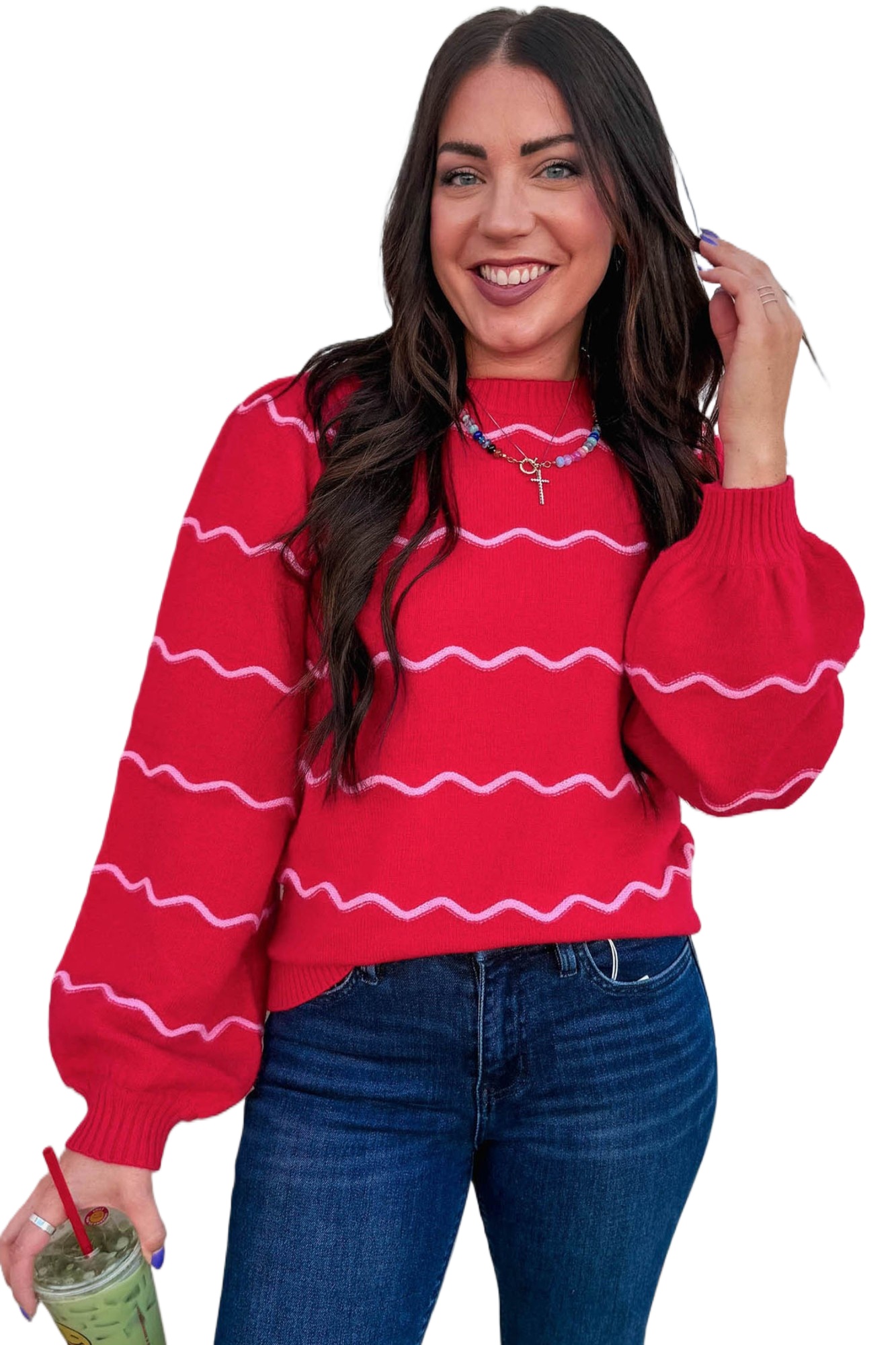 Women's Striped Sweater, Casual Long Sleeve Pullover - Main View