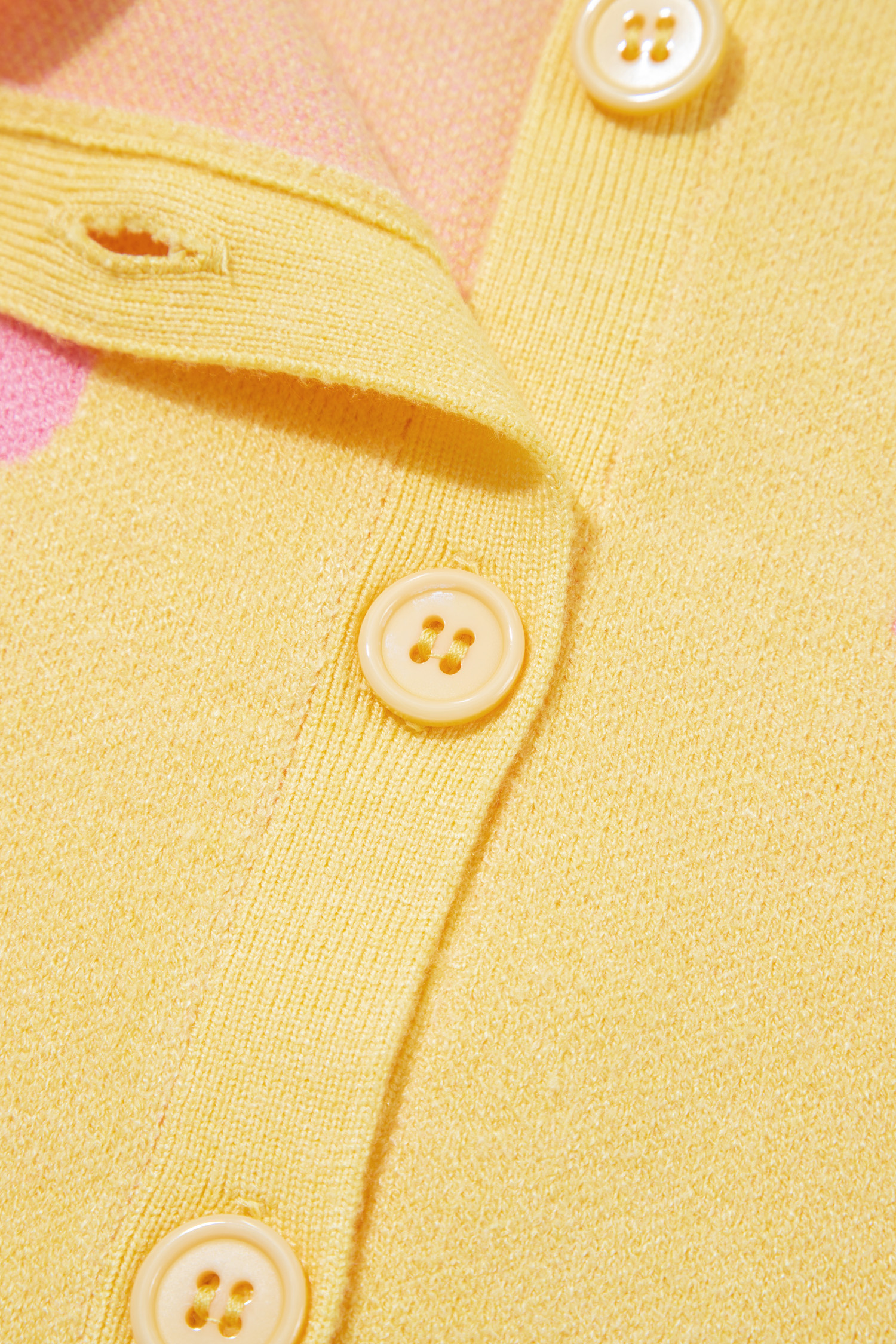Casual Button Down Sweater, Women's Yellow Polka Dot Cardigan - Detail View 6