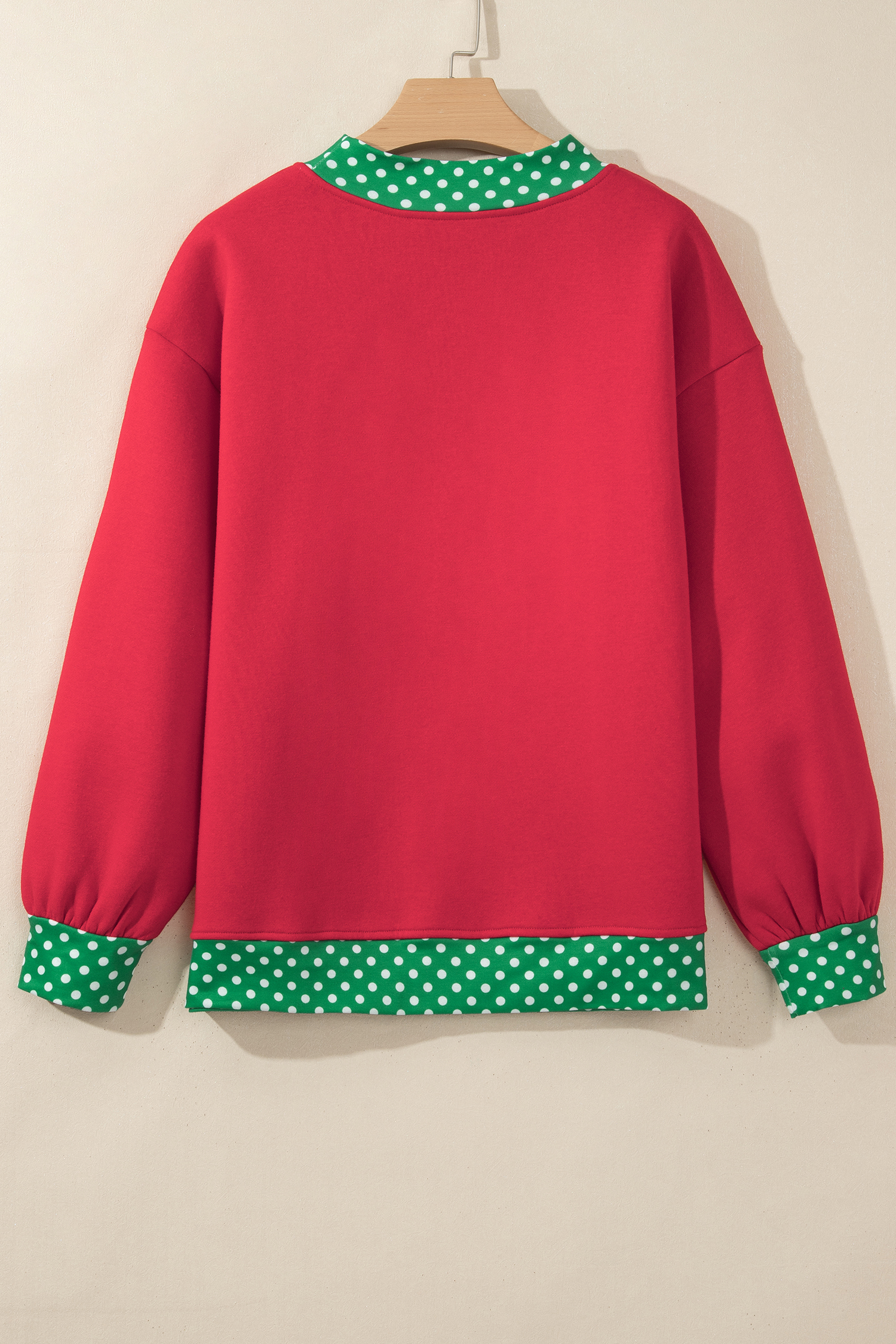 Casual Polka Dot Pullover, Women's Racing Red Long Sleeve - Detail View 3
