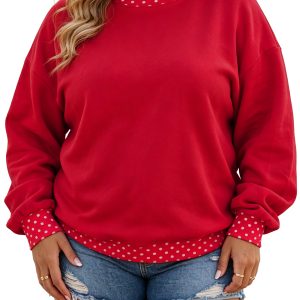 Red Polka Dot Sweatshirt, Casual Fall Pullover for Women - Main View