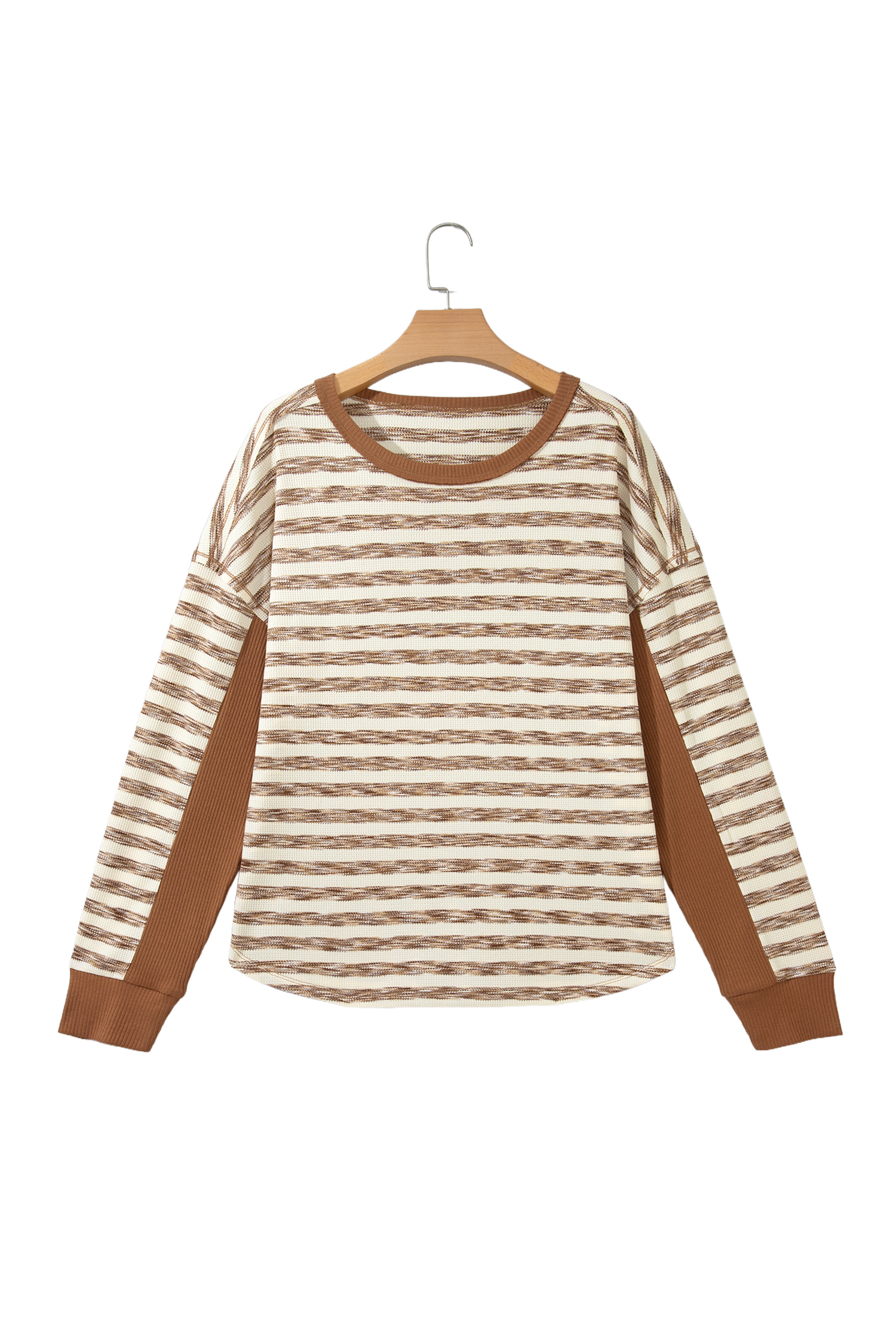 Women's Color Block Top, Striped Round Neck Casual Blouse - Detail View 5