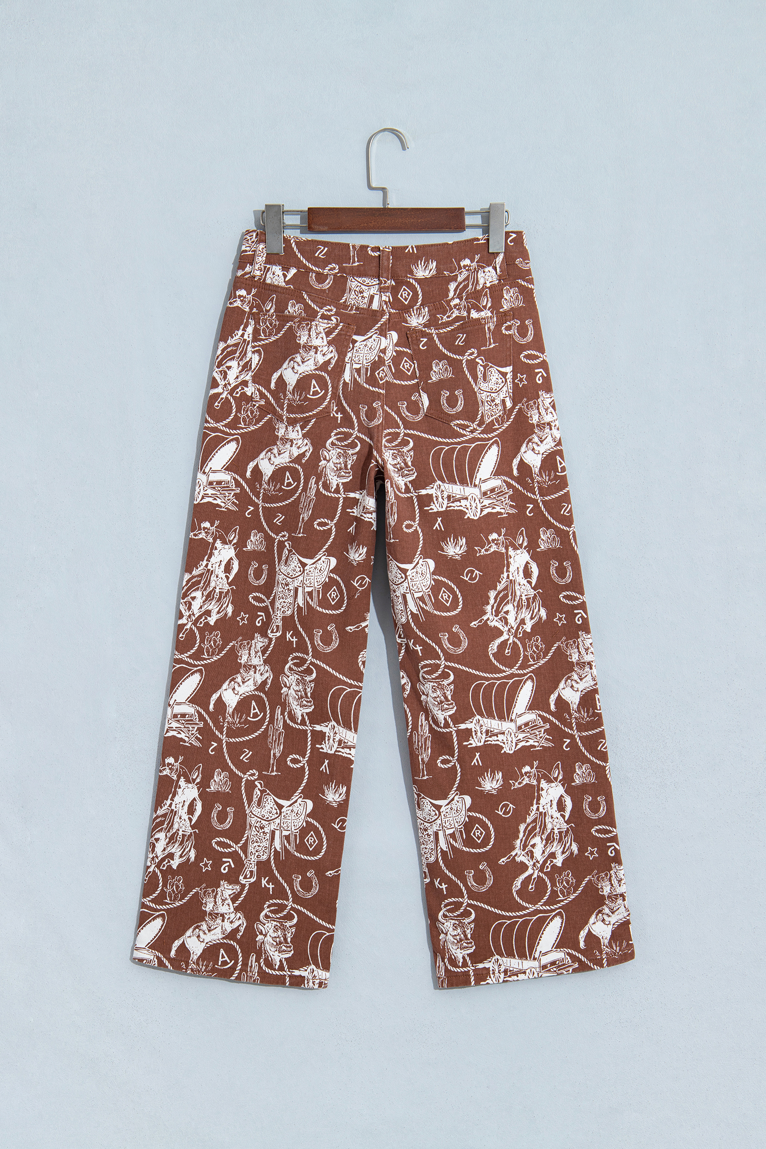 Brown Denim Western Pants, Trendy High Waist Casual Jeans - Detail View 6