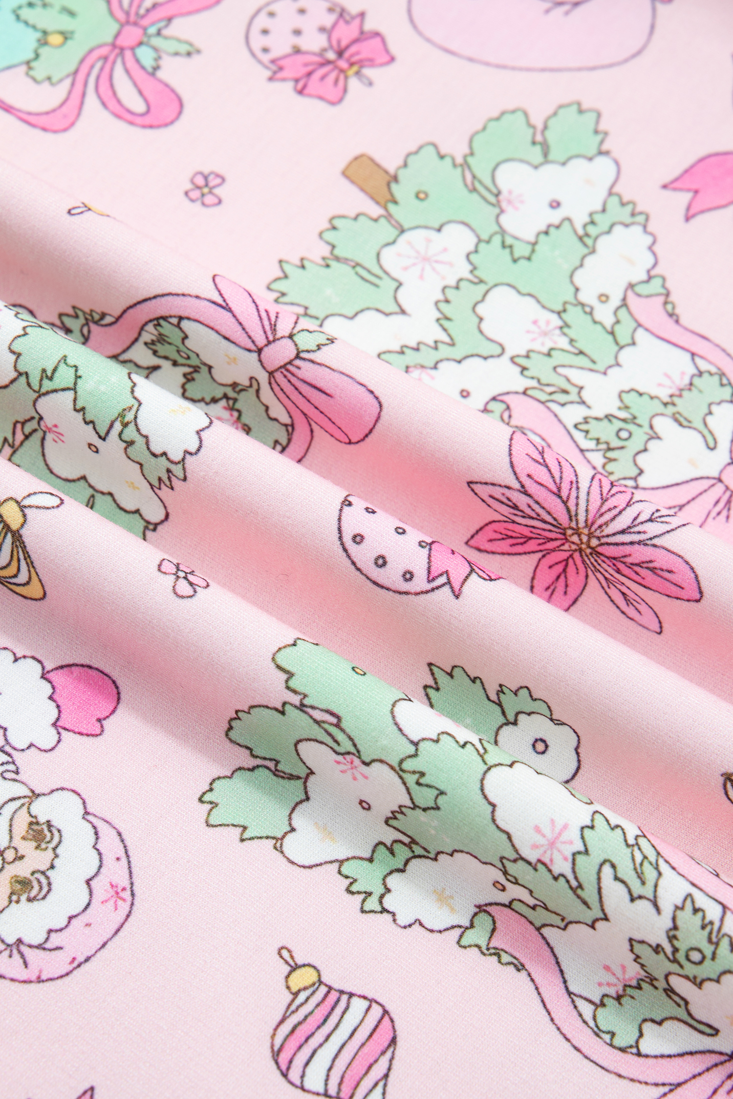 Women's Christmas Skirt Set, Cozy Pink Long Sleeve Lounge - Detail View 10
