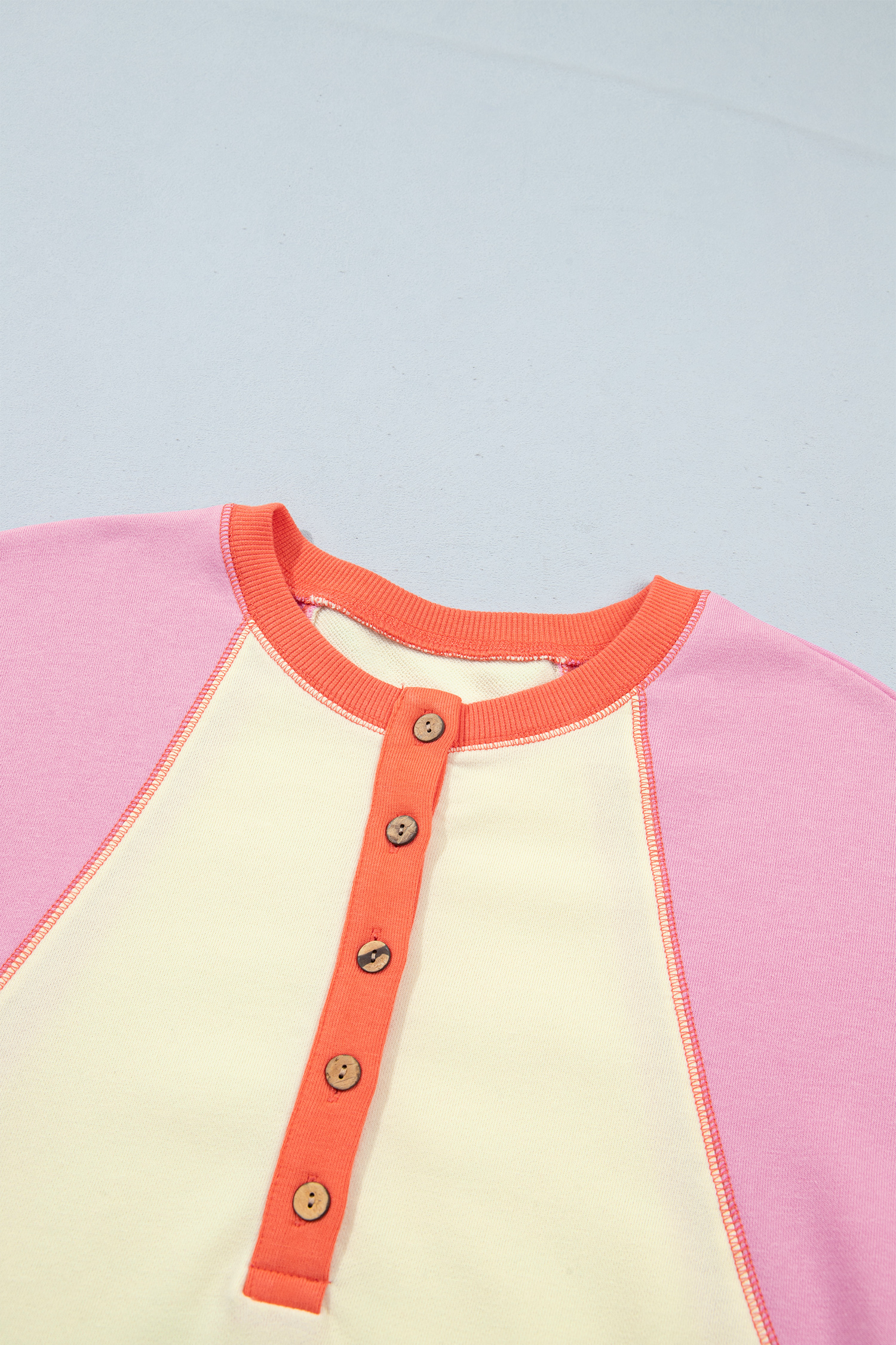 Pastel Women's Patchwork Henley, Color Block Autumn Top - Detail View 5