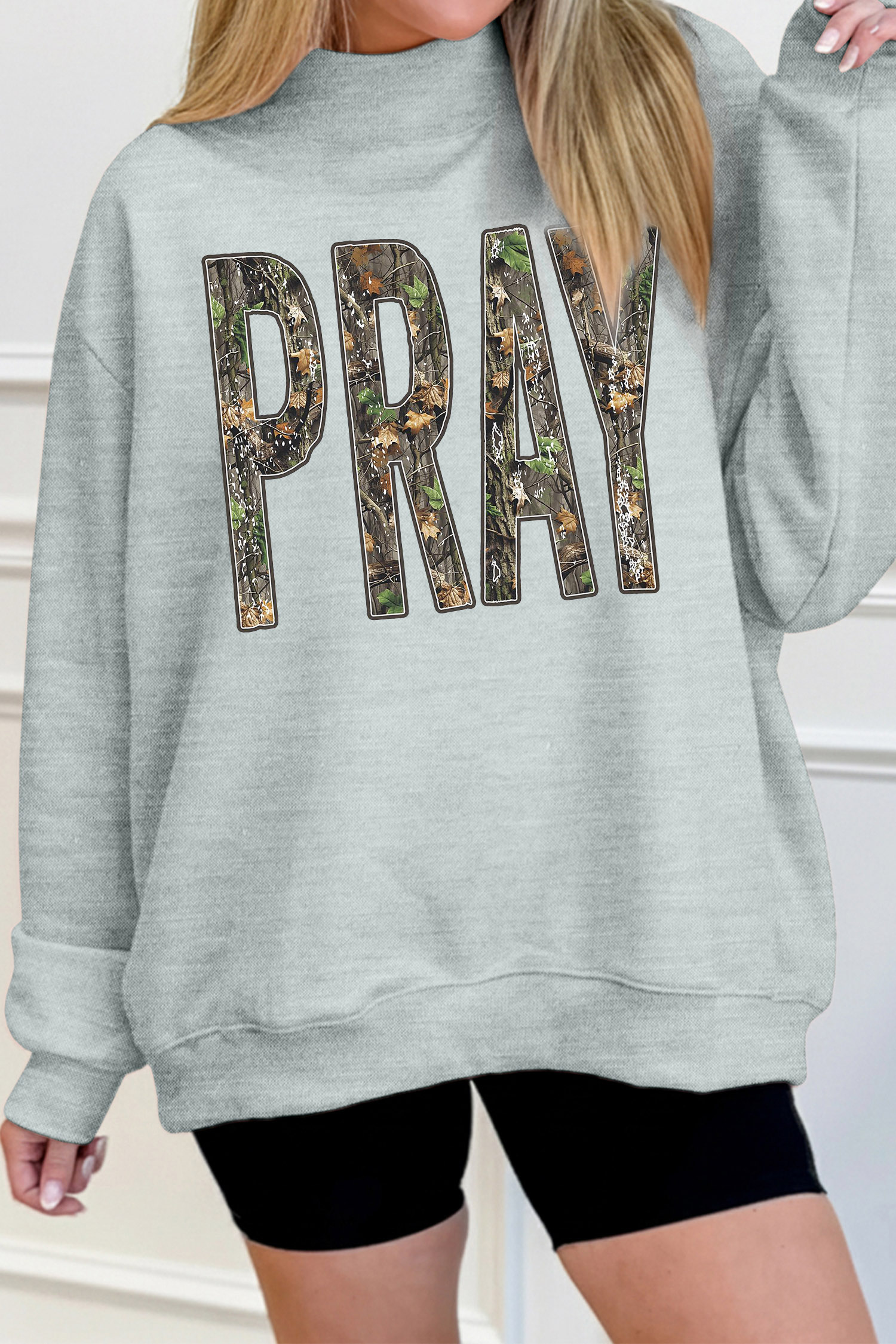 Women's Baggy Camo Pullover, Cozy Mock Neck Sweatshirt - Detail View 6