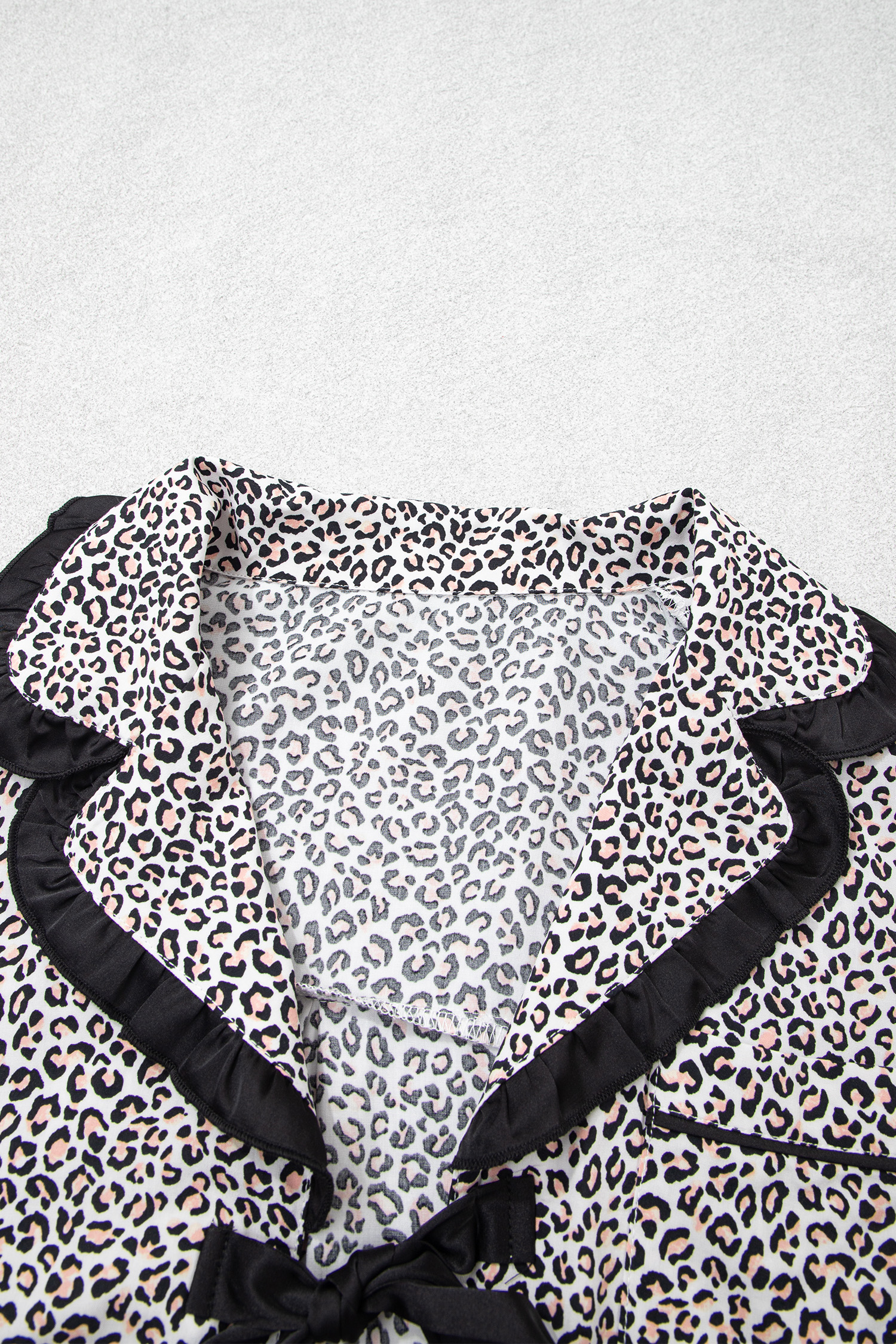 Women's Leopard Print Lounge Set, Long Sleeve Pajama Outfit - Detail View 7