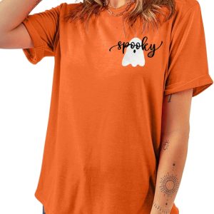 Women's Halloween Ghost Tee, Casual Round Neck Shirt - Main View