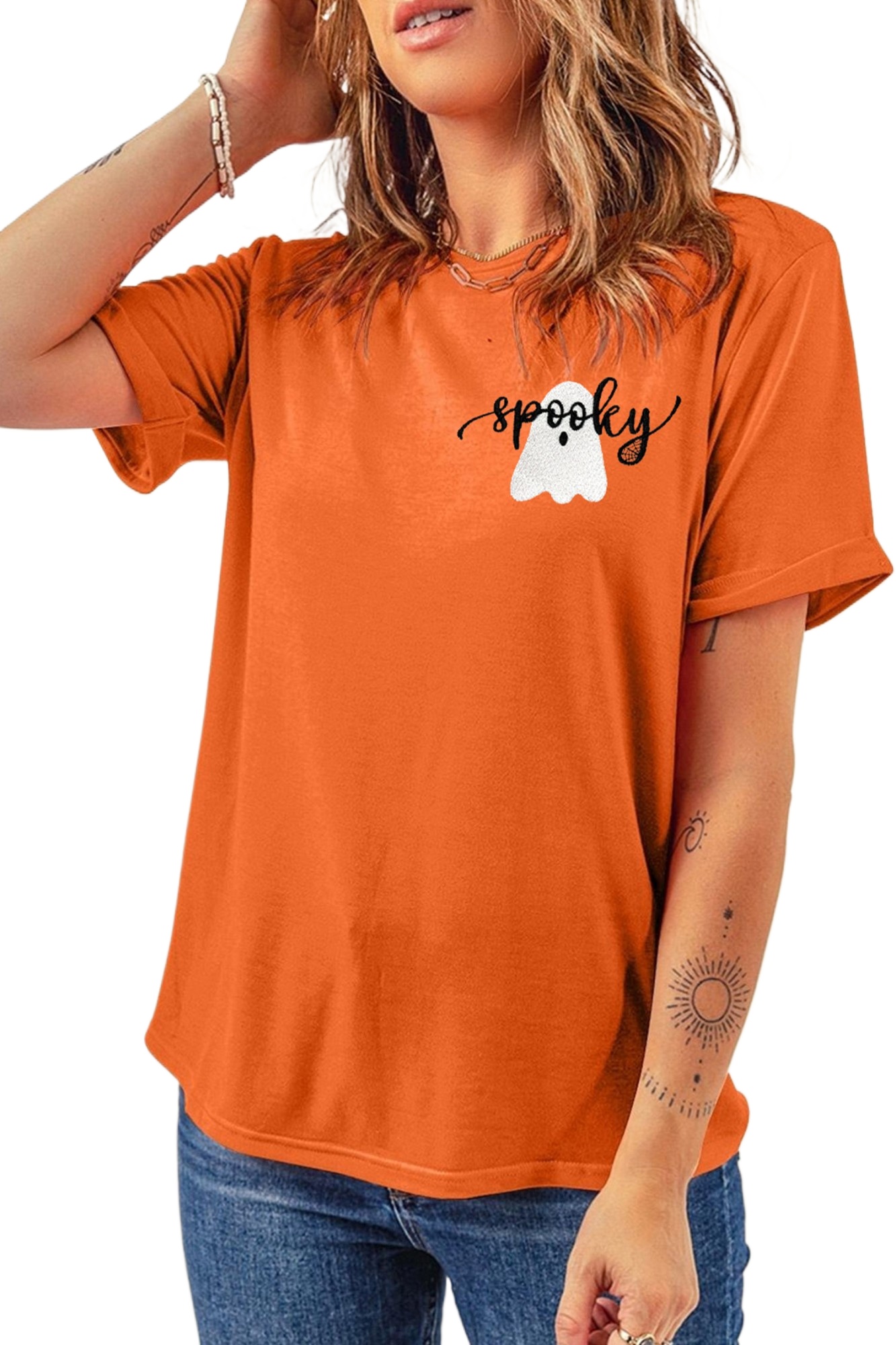 Women's Halloween Ghost Tee, Casual Round Neck Shirt - Main View