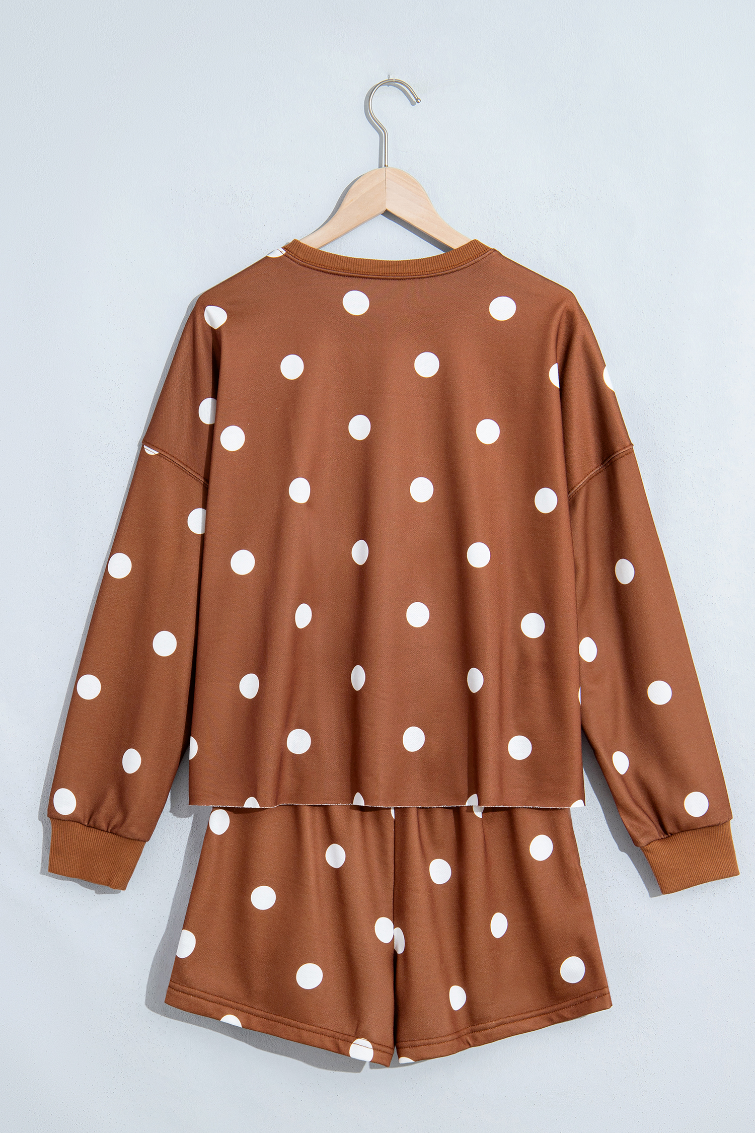 Women's Relaxed Skort Set, Cozy Brown Pullover Outfit - Detail View 6