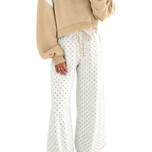 Women's Polka Dot Lounge Set, Colorblock Two Piece Outfit - Main View