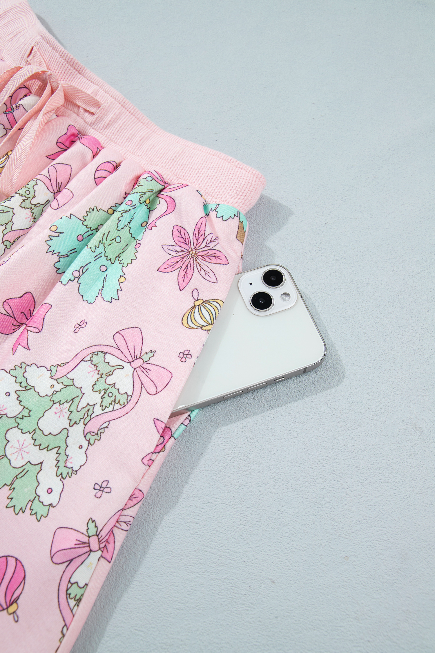 Women's Christmas Skirt Set, Cozy Pink Long Sleeve Lounge - Detail View 13