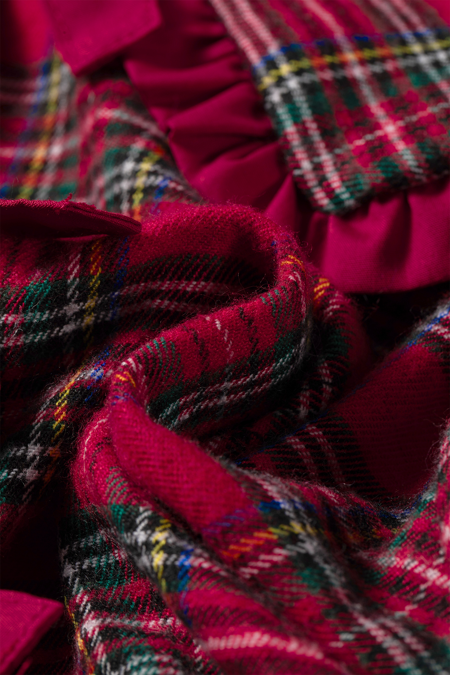 Women's Red Plaid Ruffle Blouse, Casual Fall Top - Detail View 10