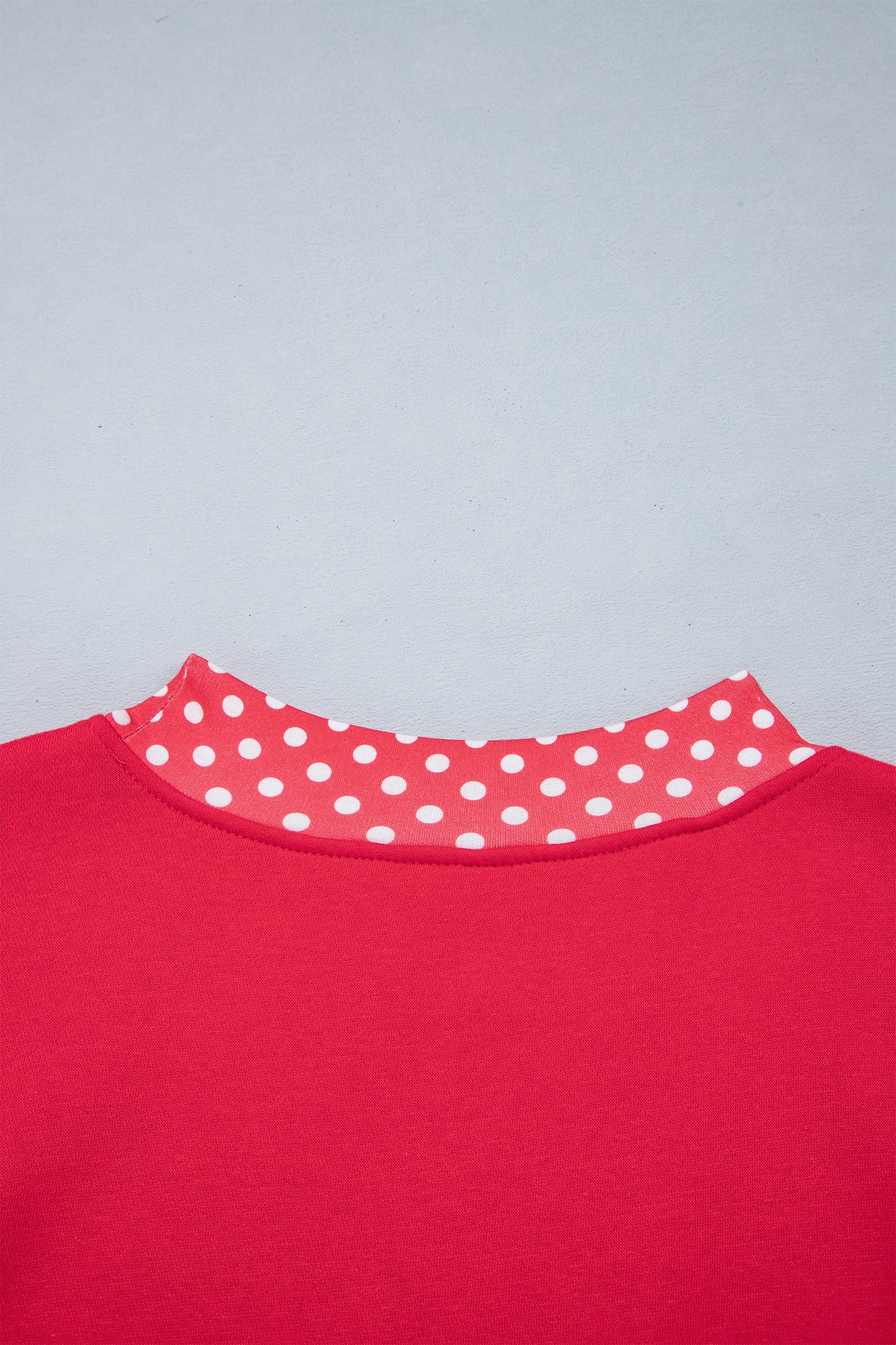 Women's Long Sleeve Casual Pullover, Red Polka Dot Accent - Detail View 12